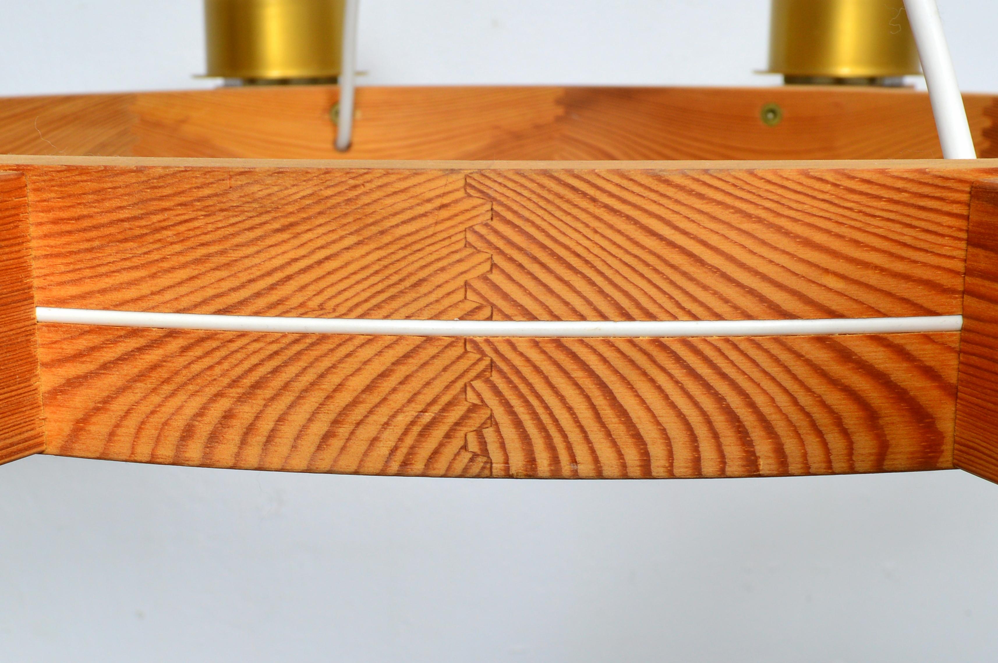 Large Eight Arms Solid Pine Chandelier with Glass Shades by Luxus Sweden, 1960s in vendita 5