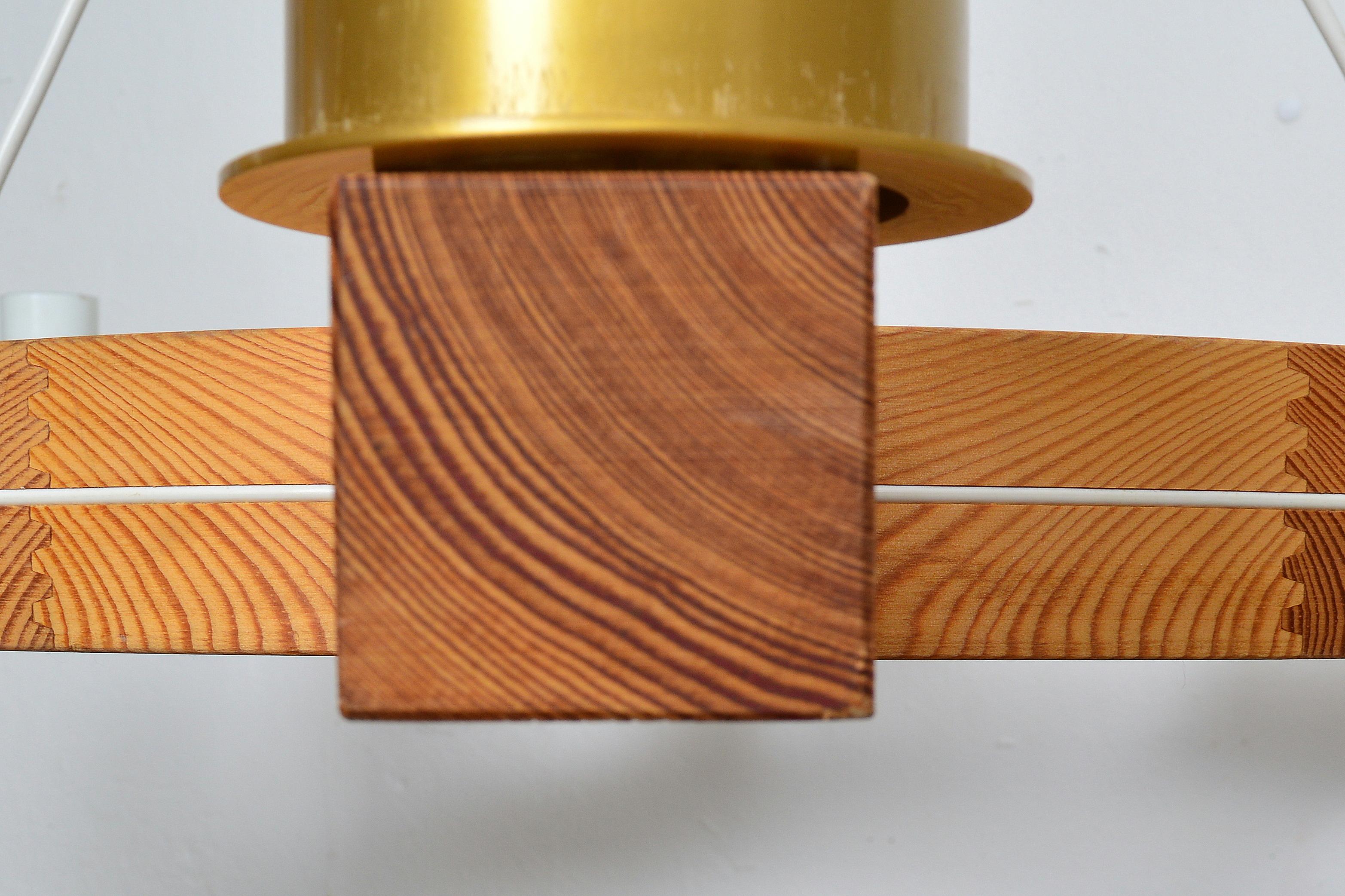 Large Eight Arms Solid Pine Chandelier with Glass Shades by Luxus Sweden, 1960s in vendita 6