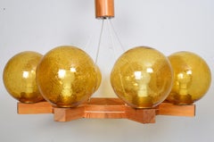 Large Eight Arms Solid Pine Chandelier with Glass Shades by Luxus Sweden, 1960s