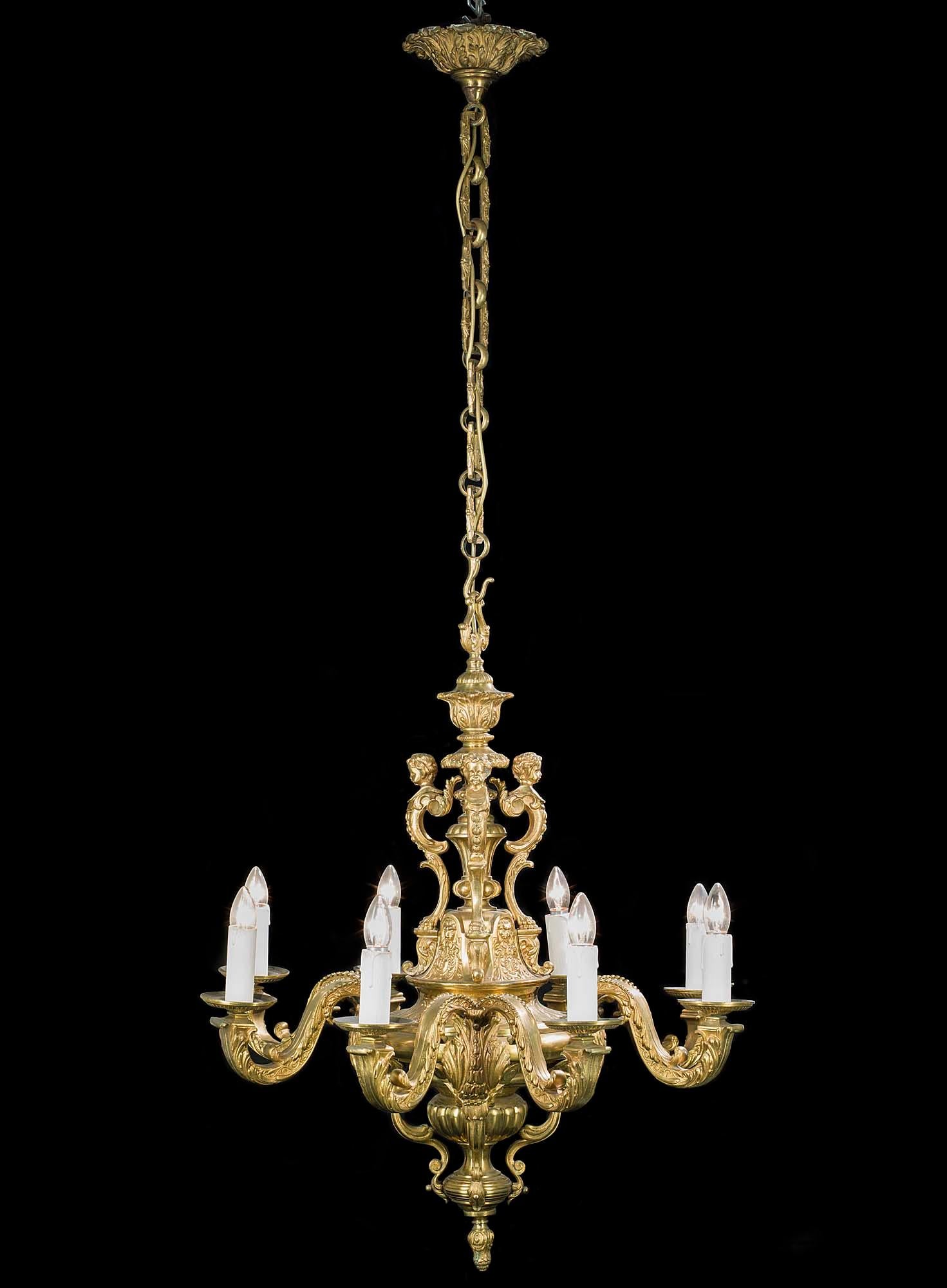19th Century Large Eight Branch Victorian Baroque Style Antique Chandelier