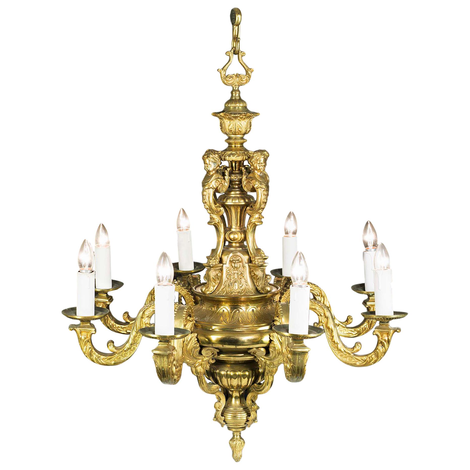 Large Eight Branch Victorian Baroque Style Antique Chandelier