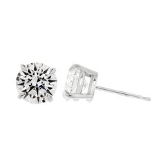 Large Eight Carats Each Lab CZ Diamond Cut Sterling Modern Round Ear Studs