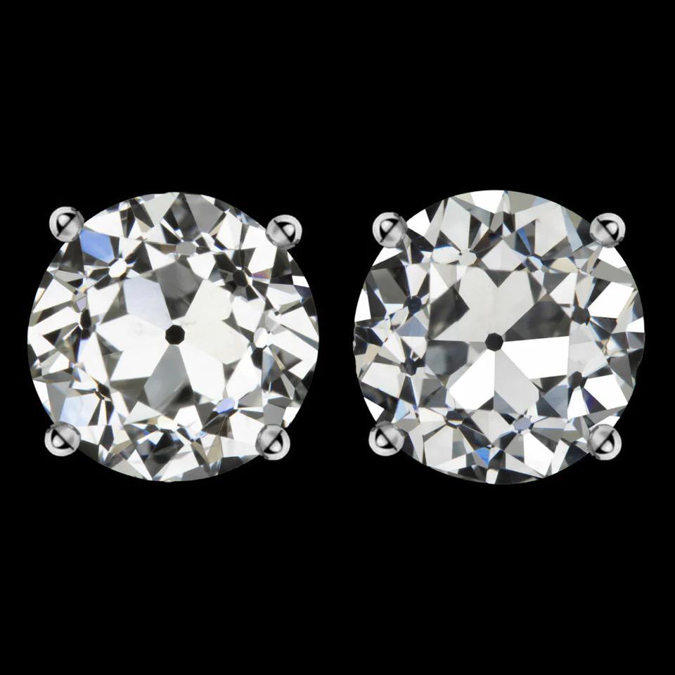 Belle Époque Large Eight Carats Each Lab CZ Diamond Sterling  Antique Style Ear Studs For Sale