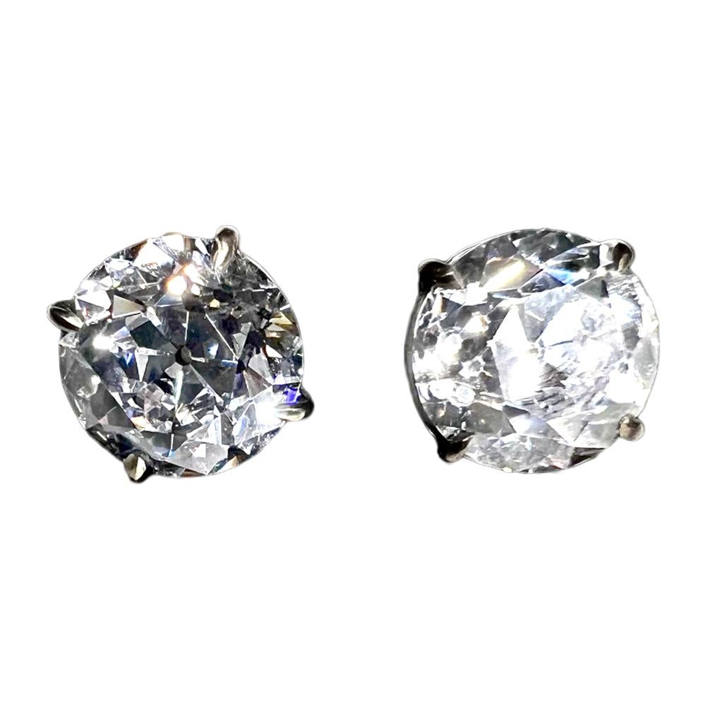 Antique Cushion Cut Large Eight Carats Each Lab CZ Diamond Sterling  Antique Style Ear Studs For Sale