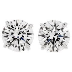 Large Eight Carats Each Lab CZ Diamond Sterling Modern Round Ear Studs