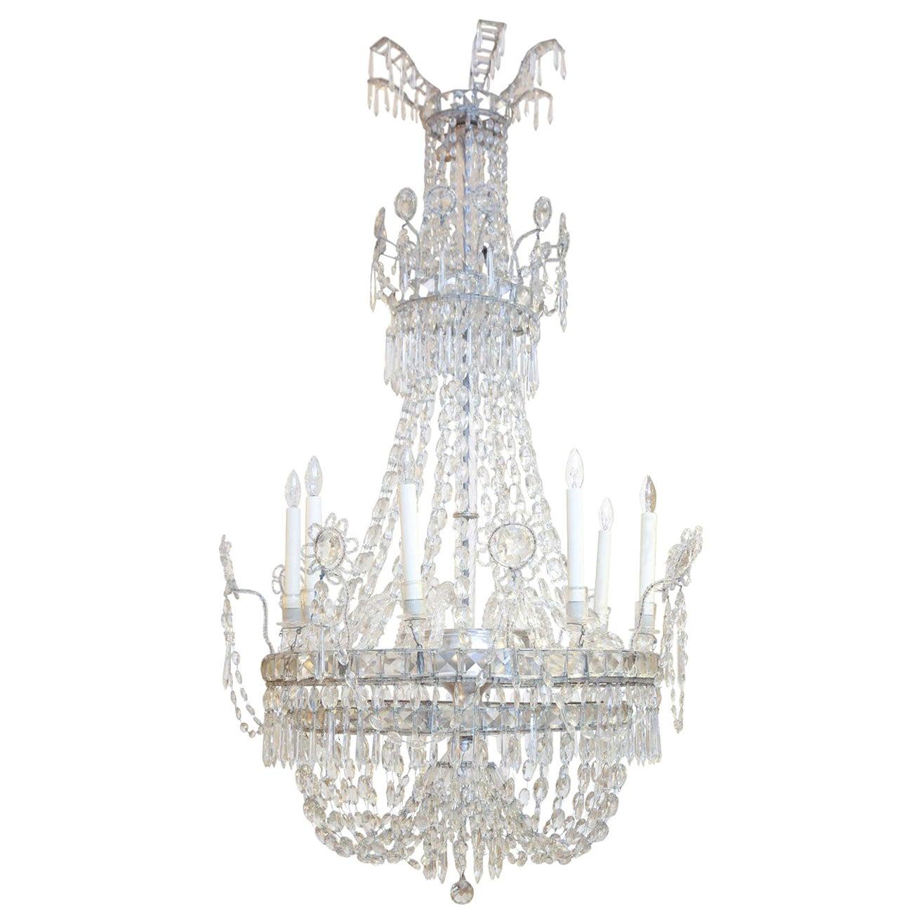 Large Eight-Light Crystal Chandelier