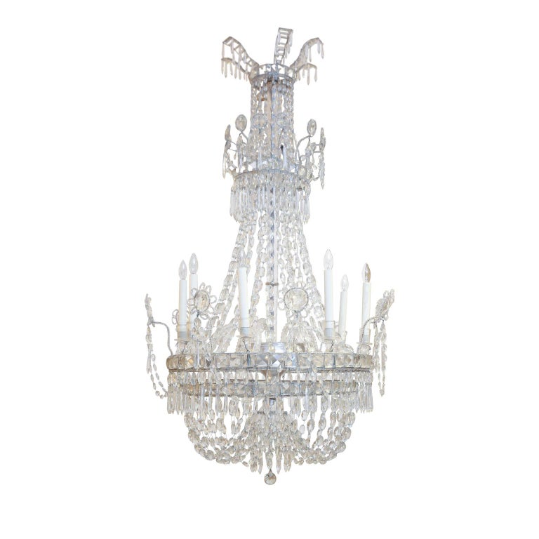 Large EightLight Crystal Chandelier For Sale at 1stdibs