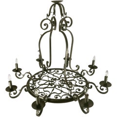 Large Eight-Light Hanging Fixture of Wrought Iron (47 1/2" Diameter)