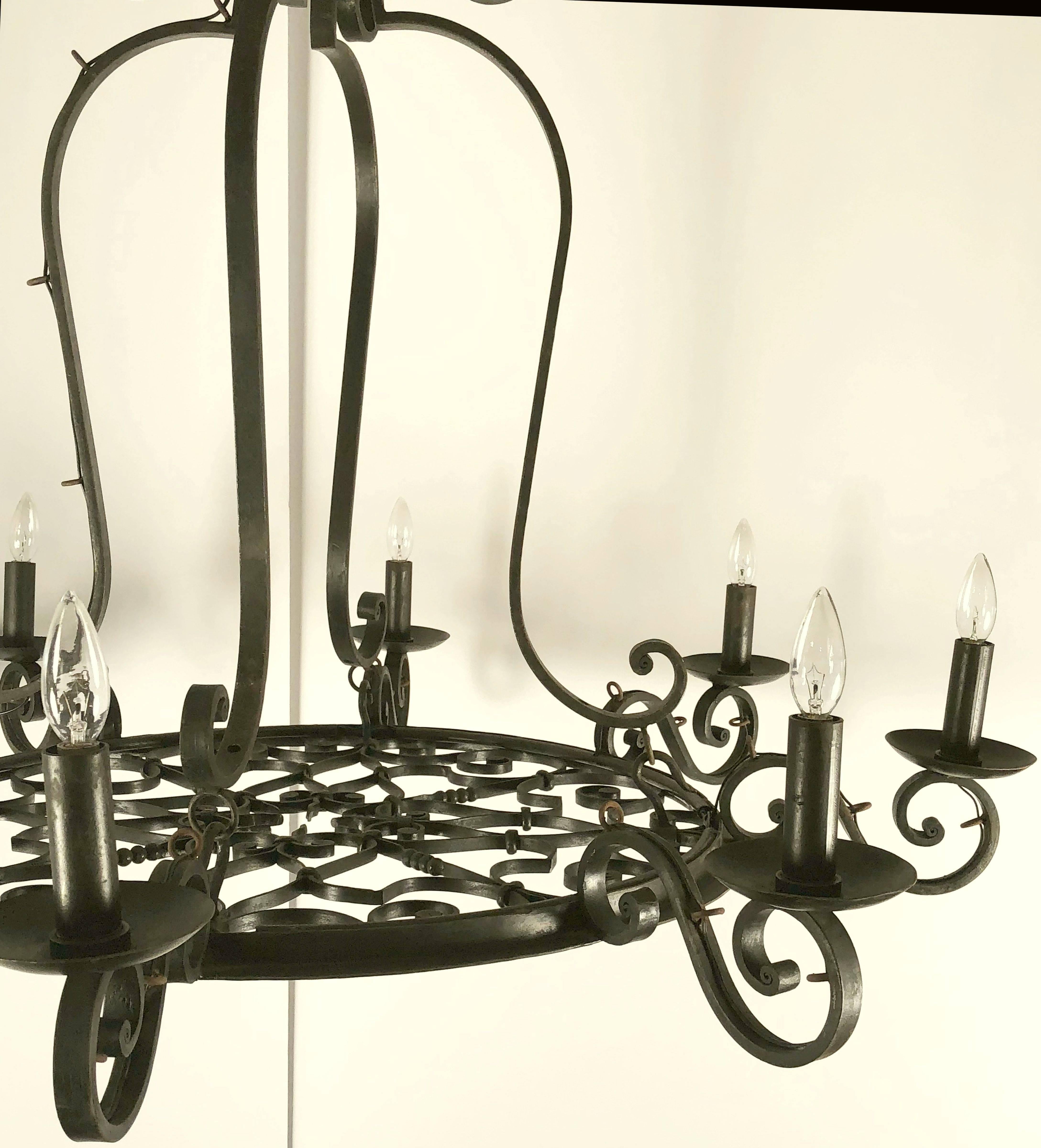 20th Century Large Eight-Light Hanging Fixture of Wrought Iron (47 1/2