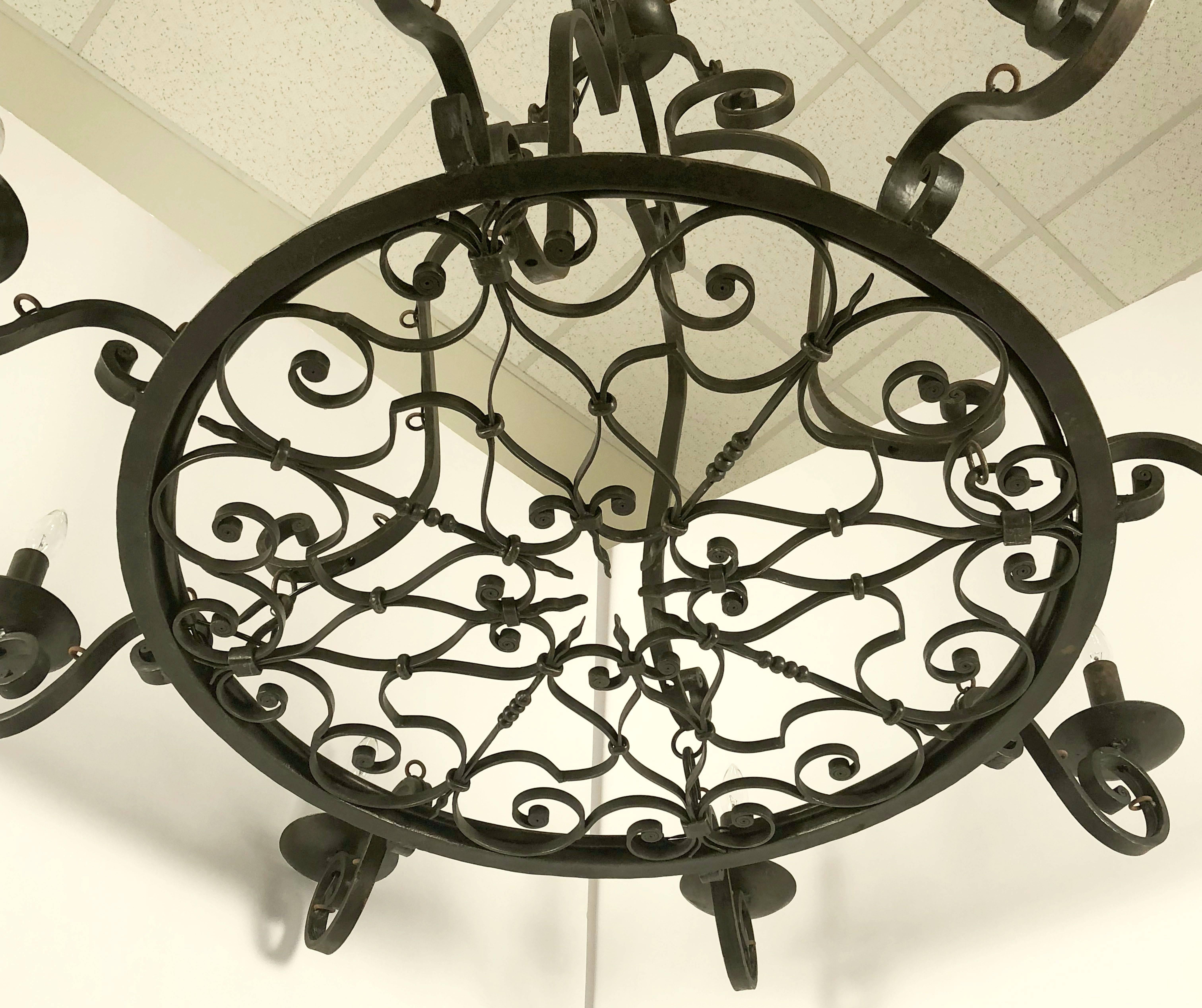 Large Eight-Light Hanging Fixture of Wrought Iron (47 1/2