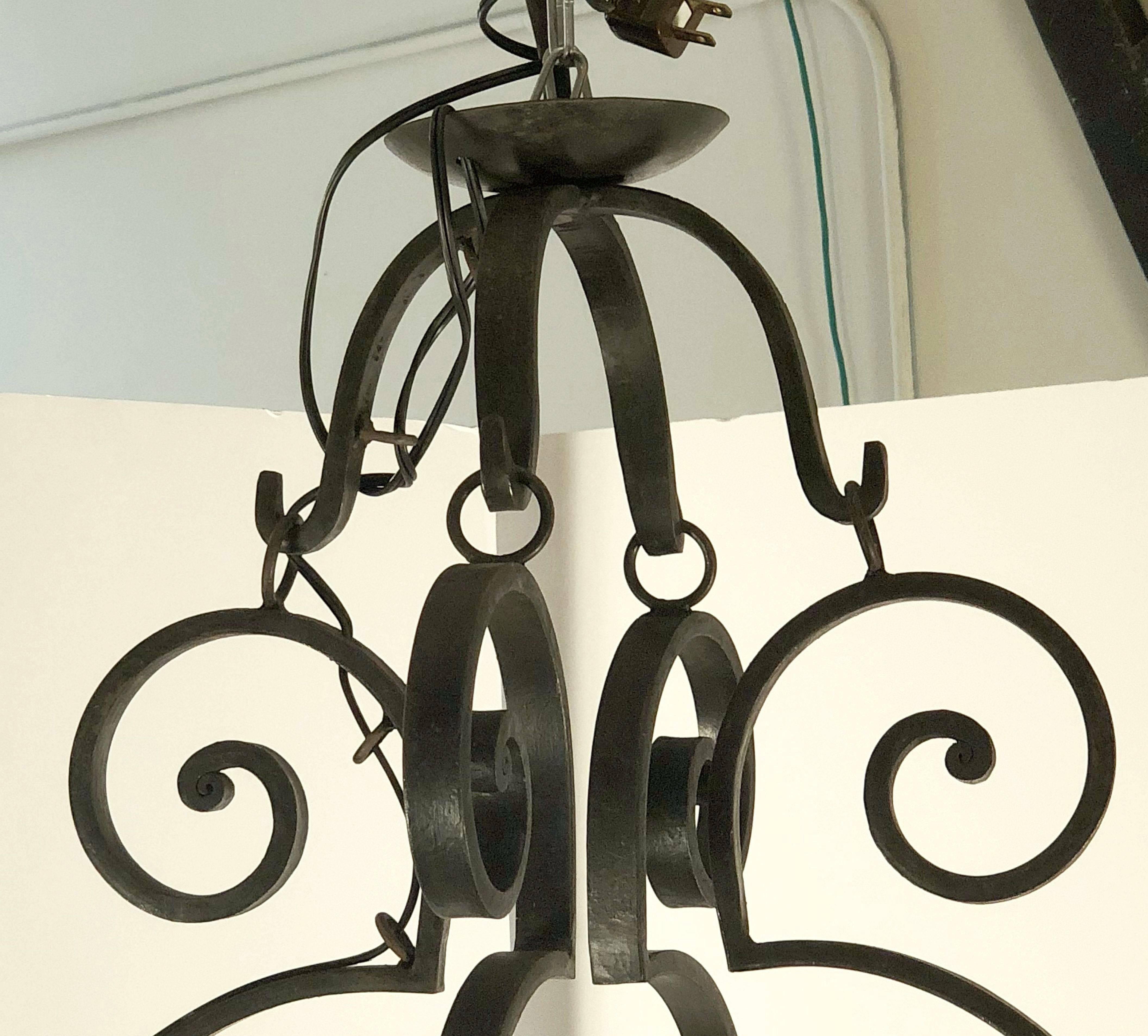 Large Eight-Light Hanging Fixture of Wrought Iron (47 1/2