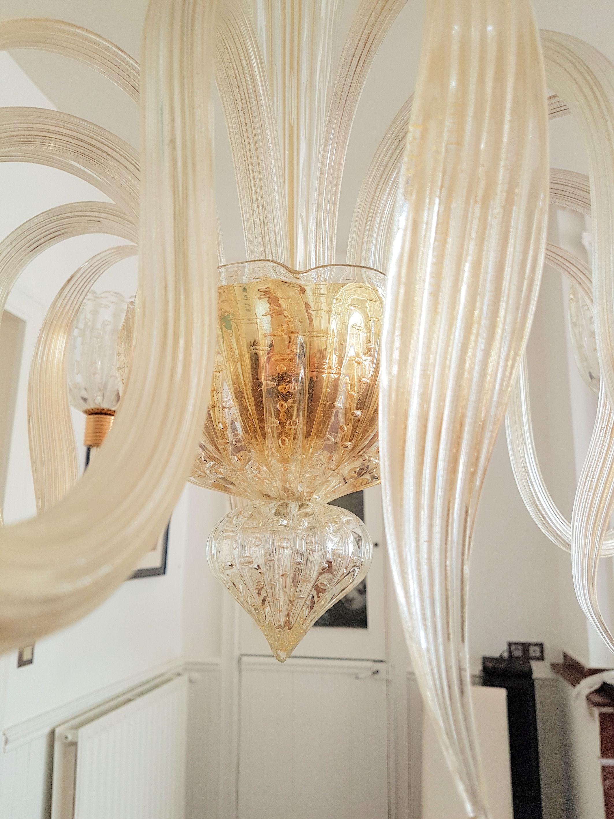 Large Eight Lights Mid-Century Modern Murano Clear Glass Chandelier by Barovier 1