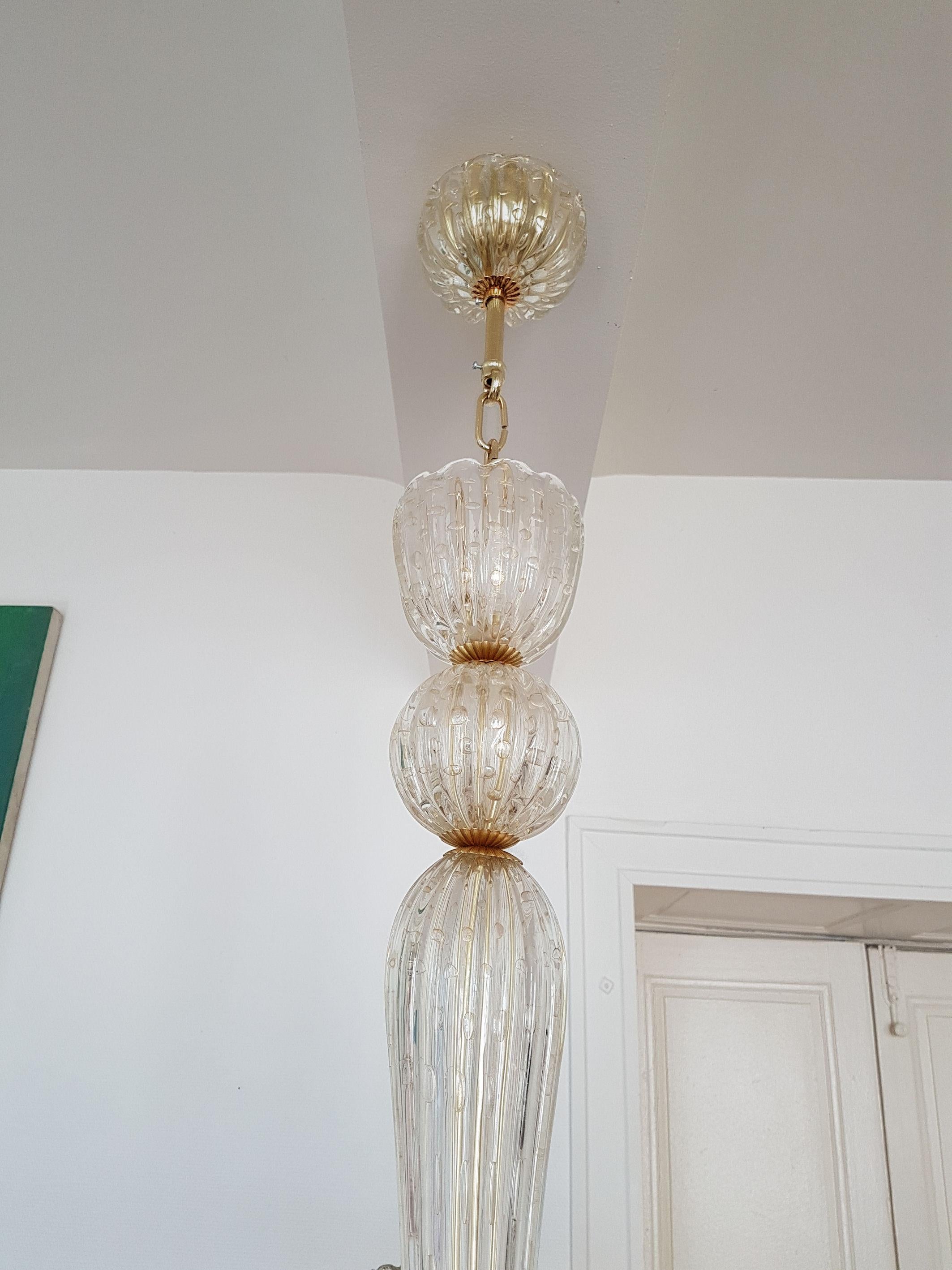 Large Eight Lights Mid-Century Modern Murano Clear Glass Chandelier by Barovier 2