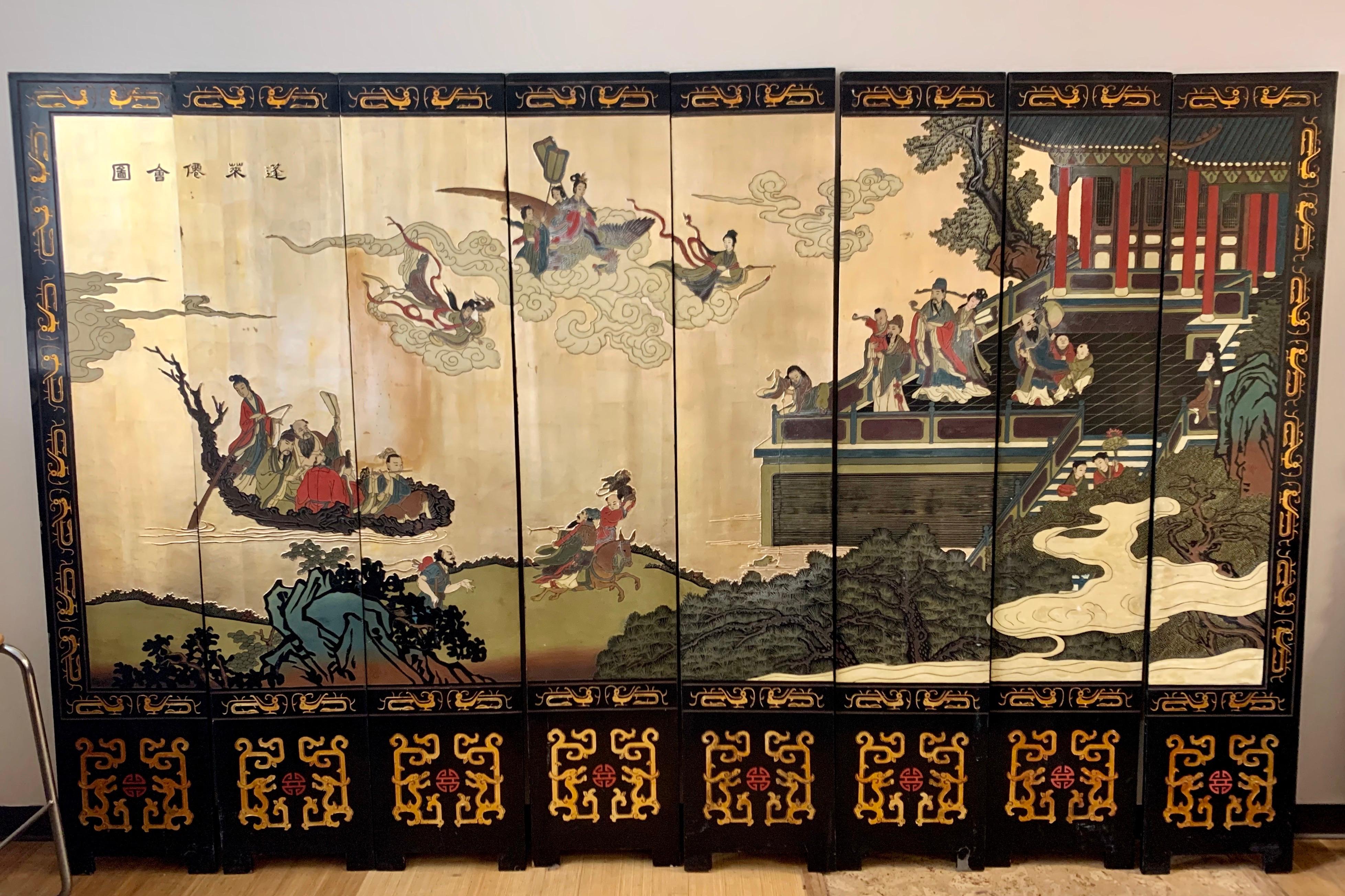 Stunning, eight panel Asian Coromandel screen where each panel measures 16