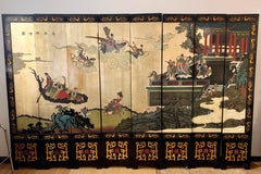 Large Eight Panel Asian Coromandel Screen Room Divider Painting Work of Art