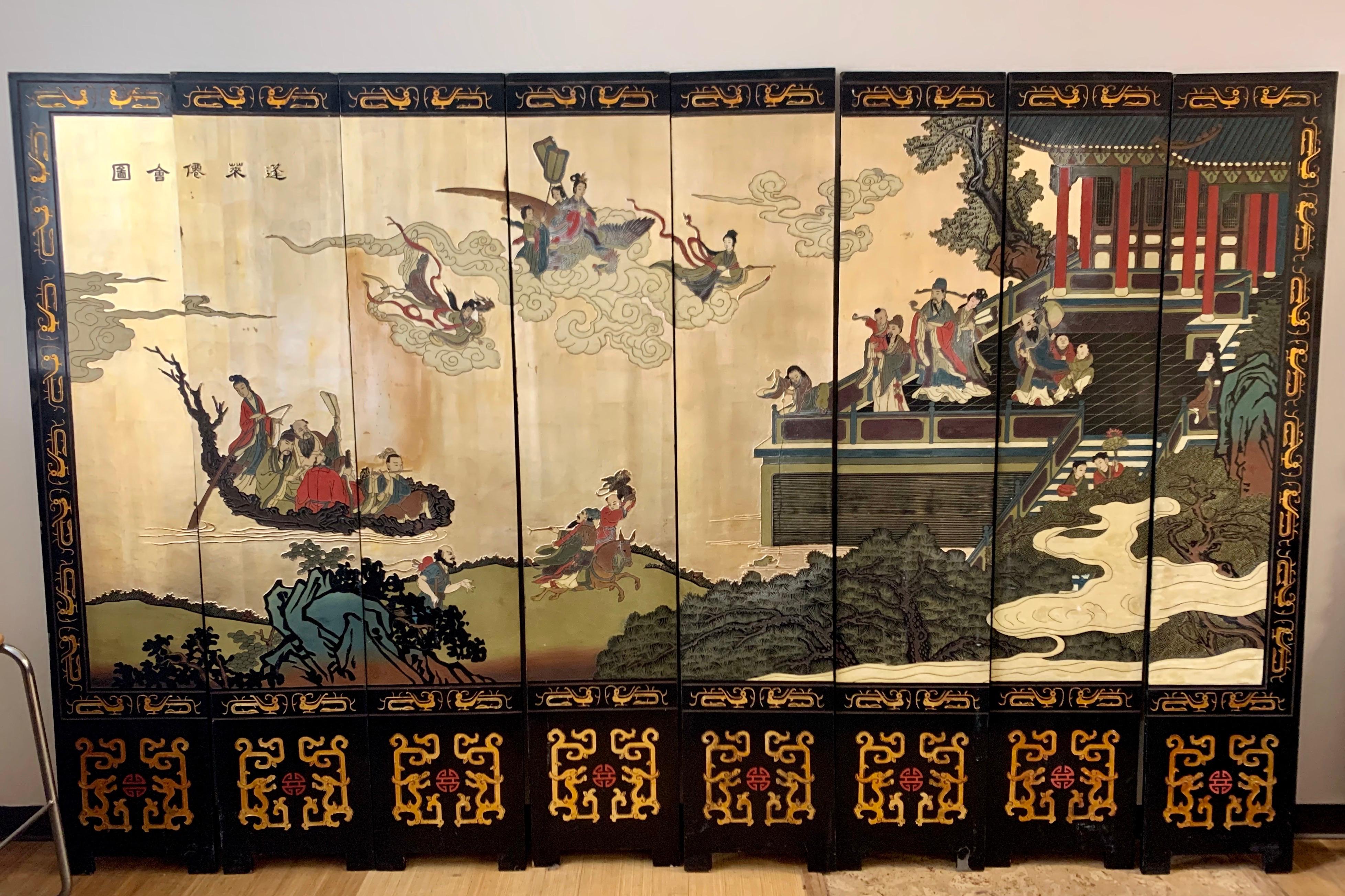 Stunning, eight-panel Asian Coromandel screen where each panel measures 16