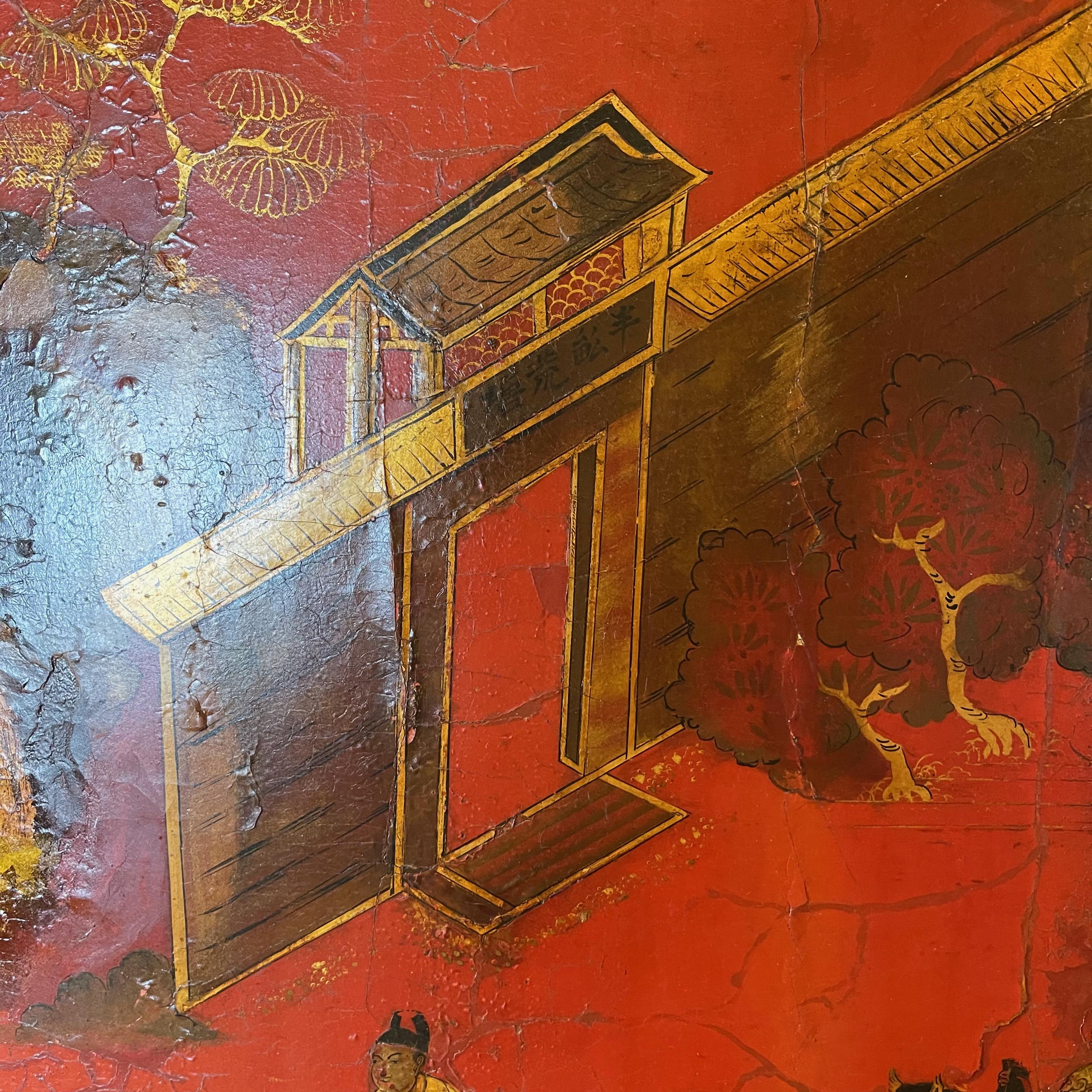 Grand écran à huit panneaux en laque rouge dans le style chinois 5