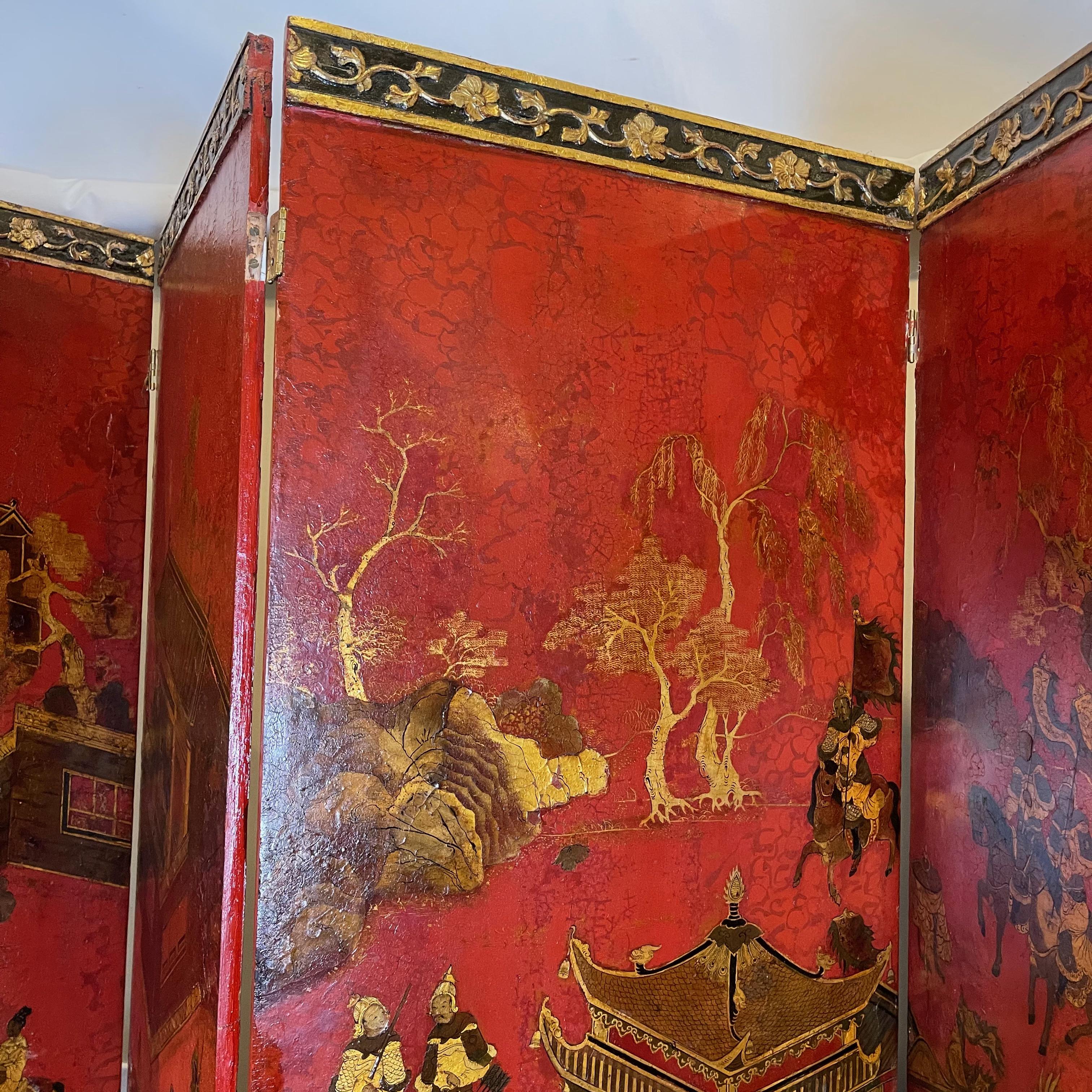 Grand écran à huit panneaux en laque rouge dans le style chinois 6