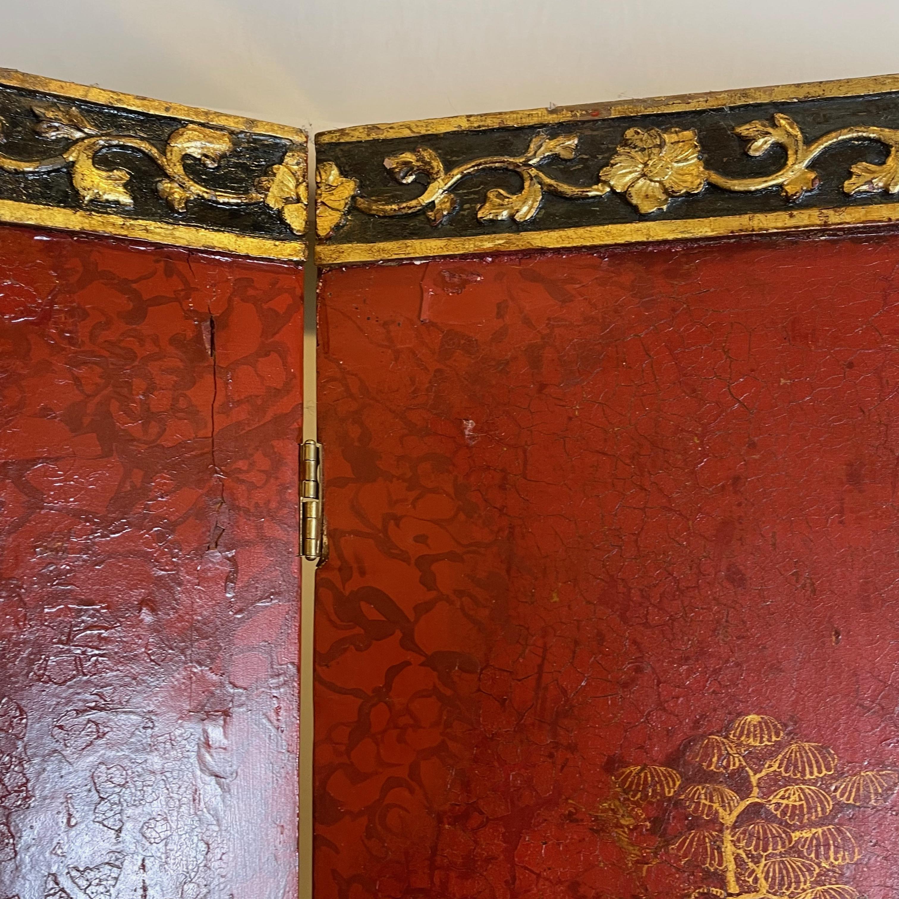 Grand écran à huit panneaux en laque rouge dans le style chinois 7