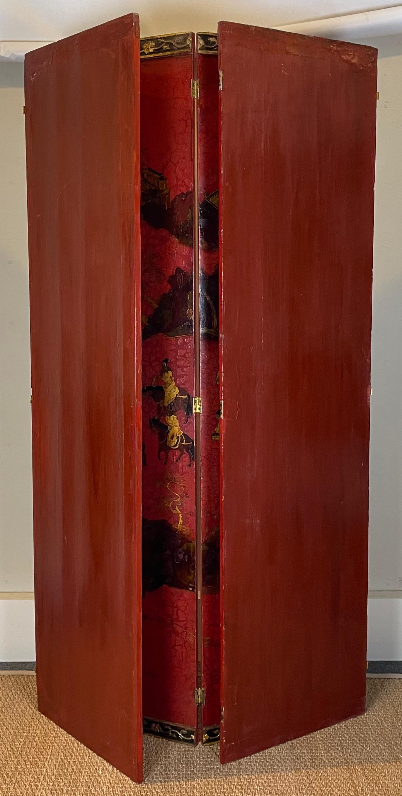 Grand écran à huit panneaux en laque rouge dans le style chinois 8