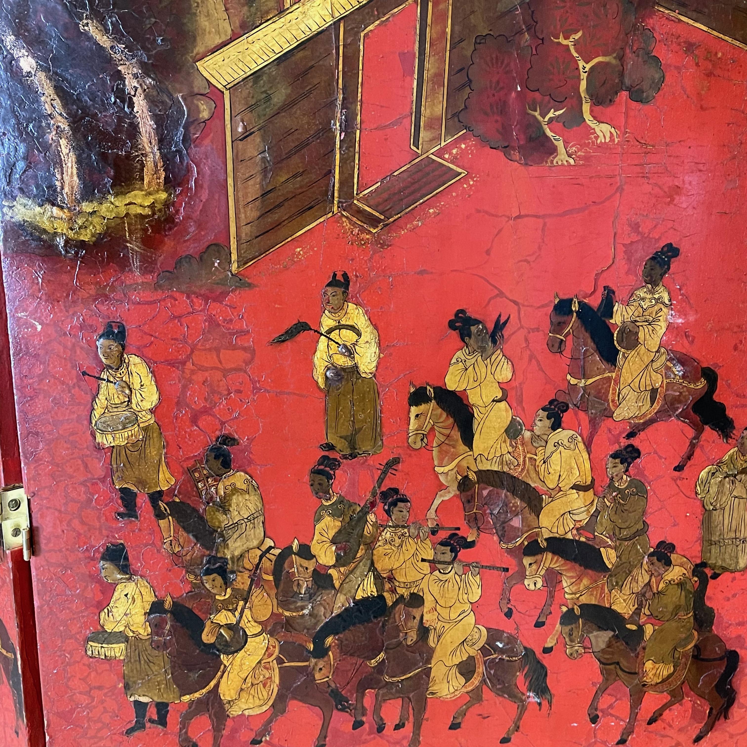 Bois Grand écran à huit panneaux en laque rouge dans le style chinois