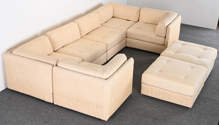 Upholstery Large Eight Piece Sectional Sofa by Selig, 1970s For Sale