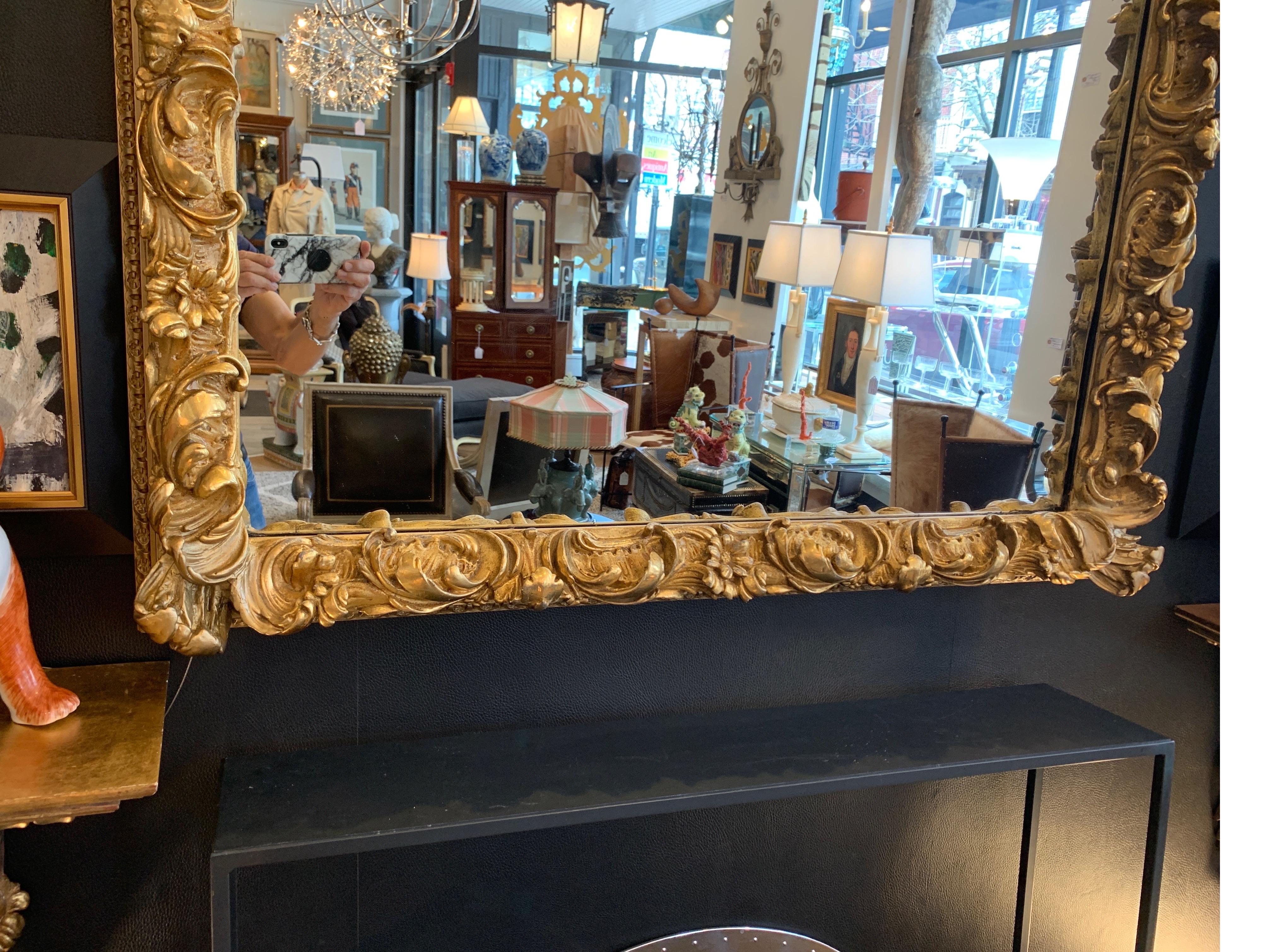 European Large Elaborate Continental Giltwood and Gesso Mirror