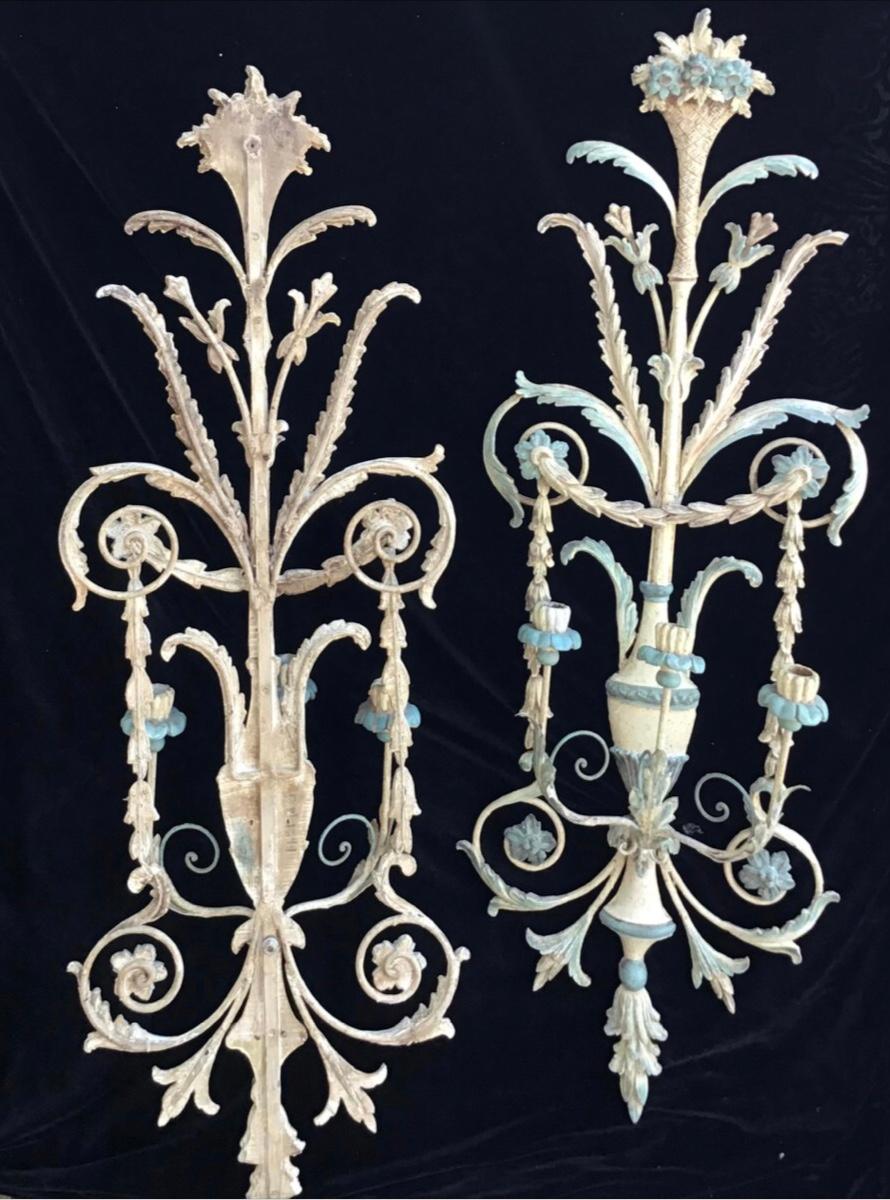 Large Elaborate Venetian Wall Sconces, Italy, a Pair In Good Condition In Bradenton, FL