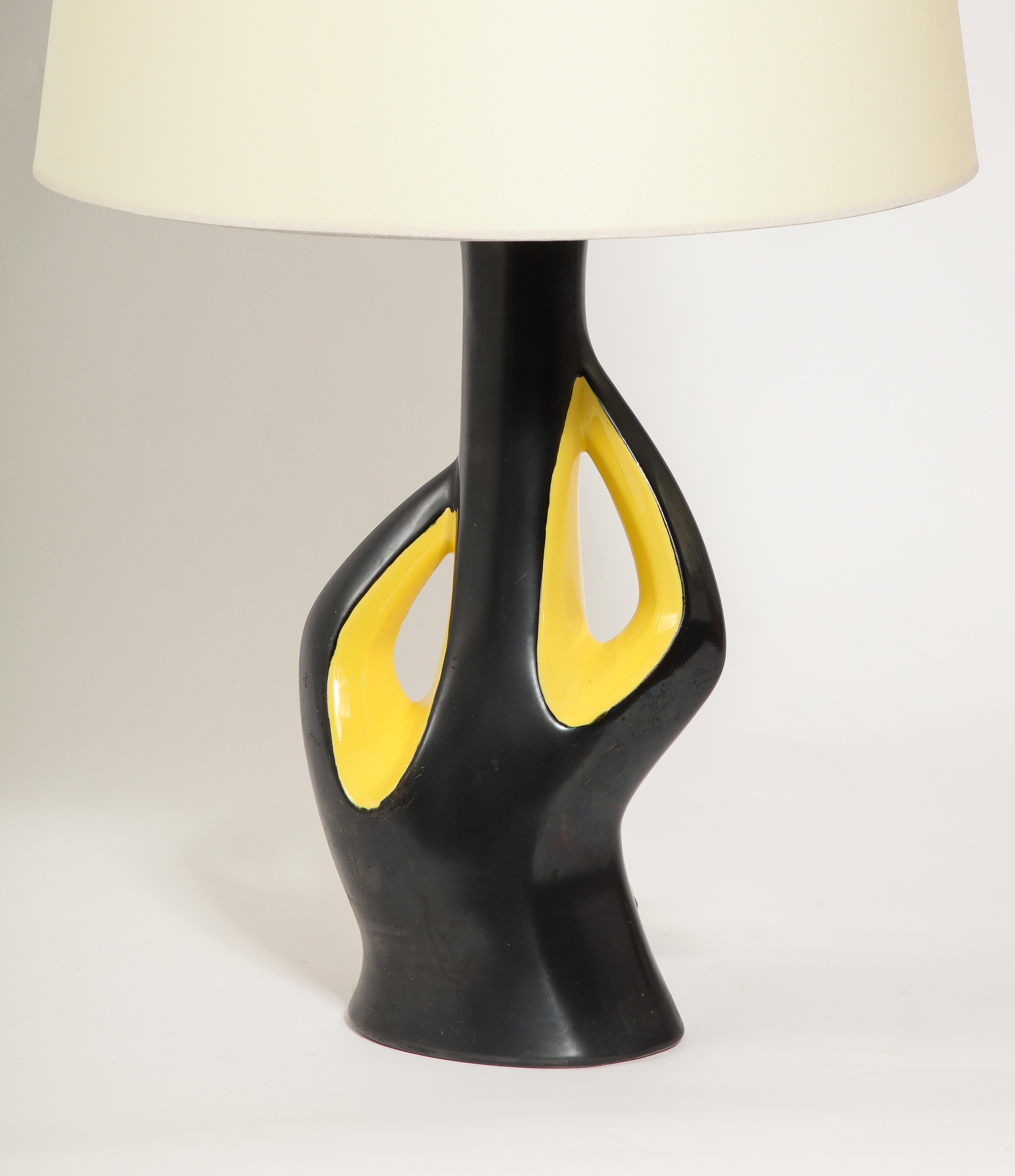 Large two Tone Elchinger Biomorphic ceramic lamp in classic fifties form.

19x4x8 Base Only