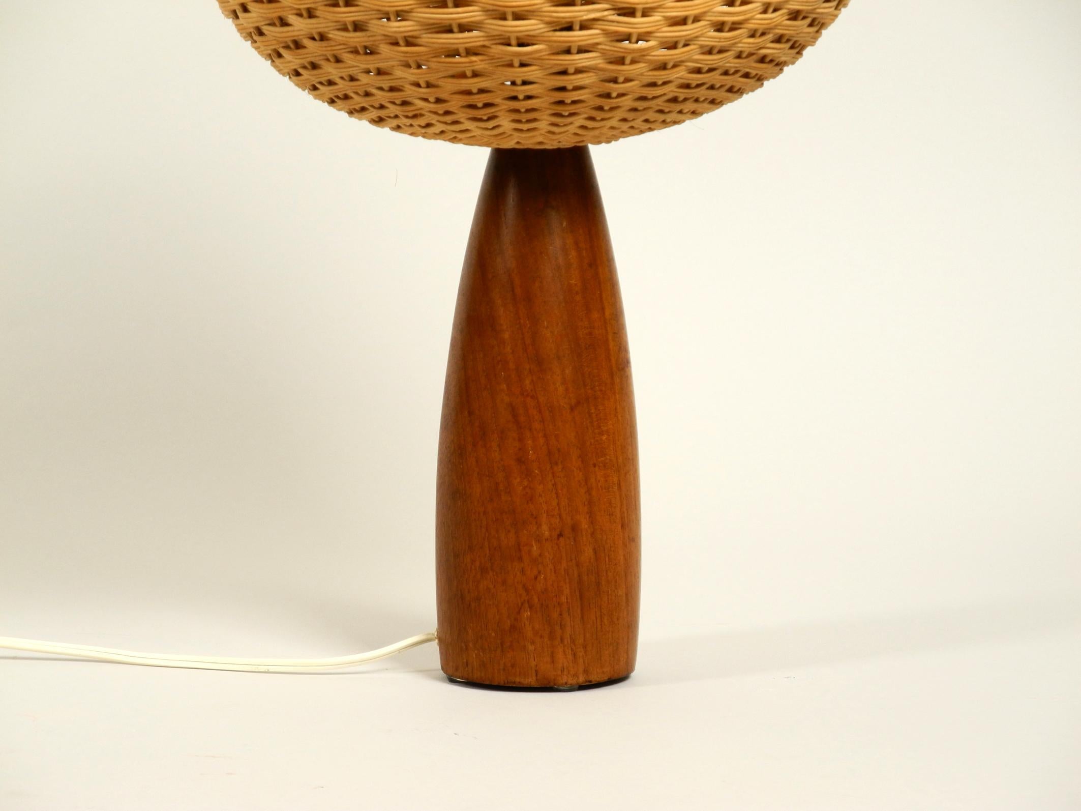 Large Elegant 1960s Danish Teak Table Lamp with a Modern Wicker Lampshade 2