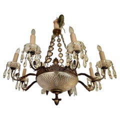 Large Elegant French Empire Gilt Bronze and Crystal Chandelier With 8 Arms