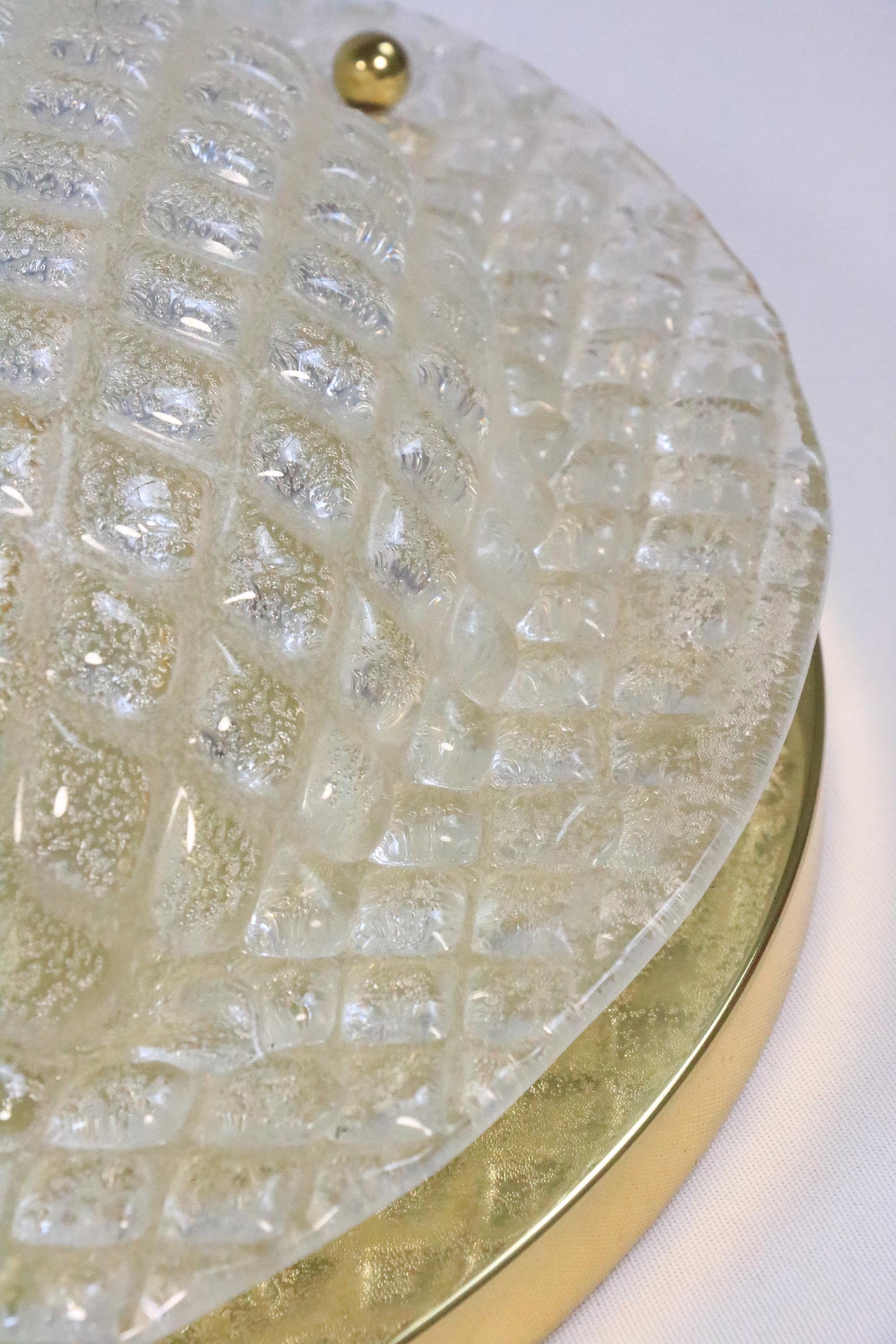 Gran aplique o lámpara de techo alemana elegante, cristal helado, de Fischer, años 70 en venta 3