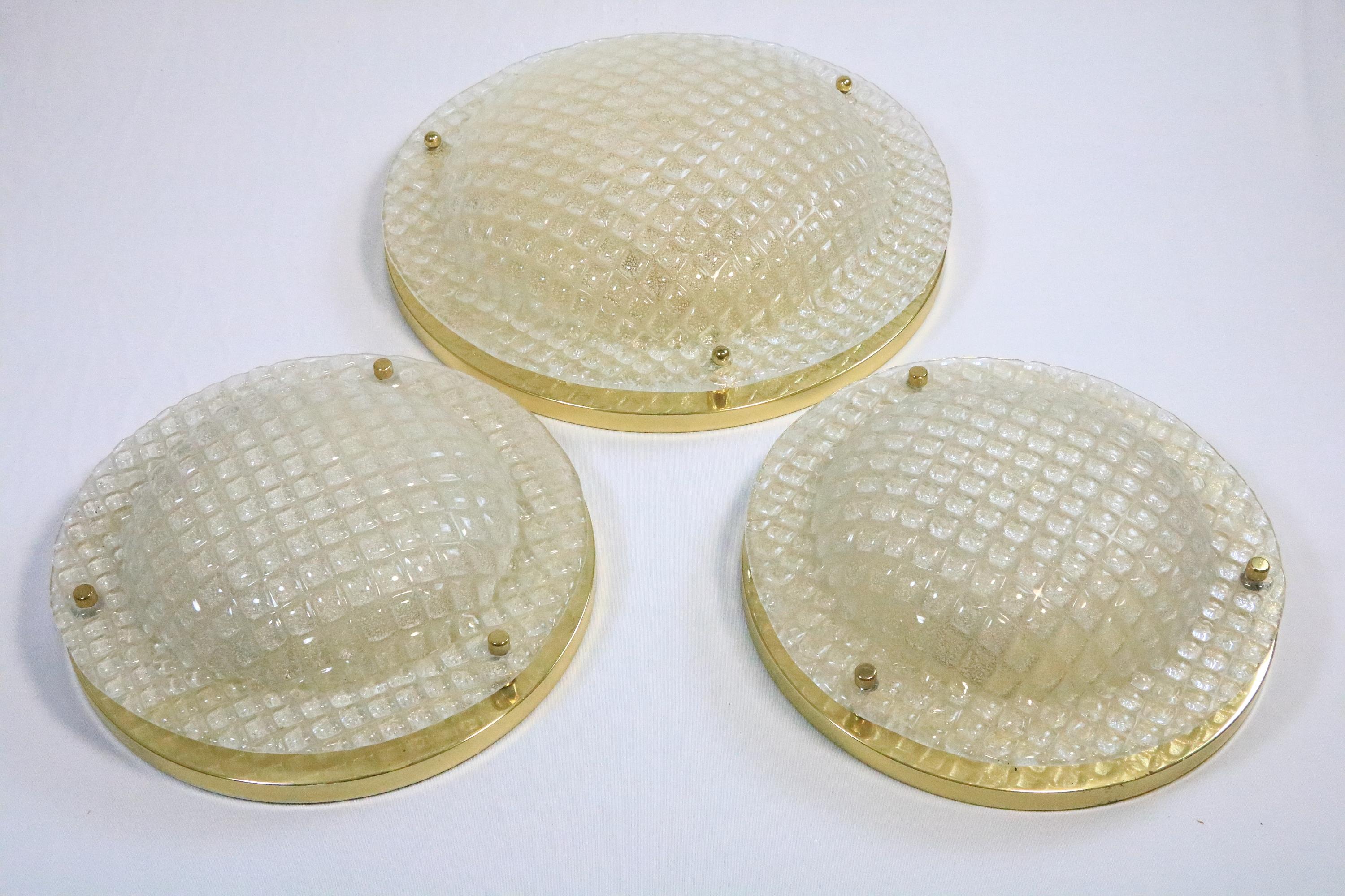 Gran aplique o lámpara de techo alemana elegante, cristal helado, de Fischer, años 70 en venta 7