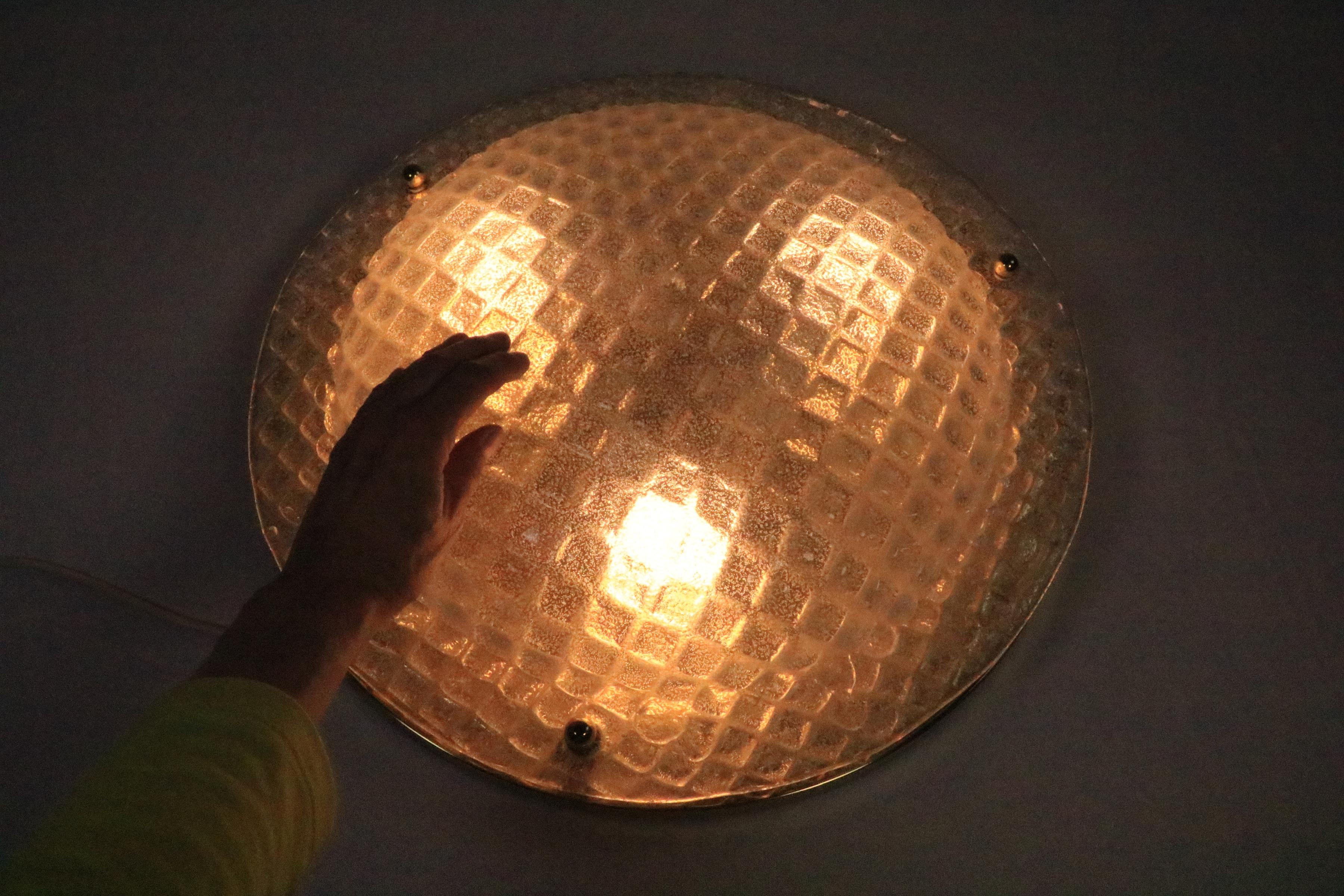 Gran aplique o lámpara de techo alemana elegante, cristal helado, de Fischer, años 70 en venta 1