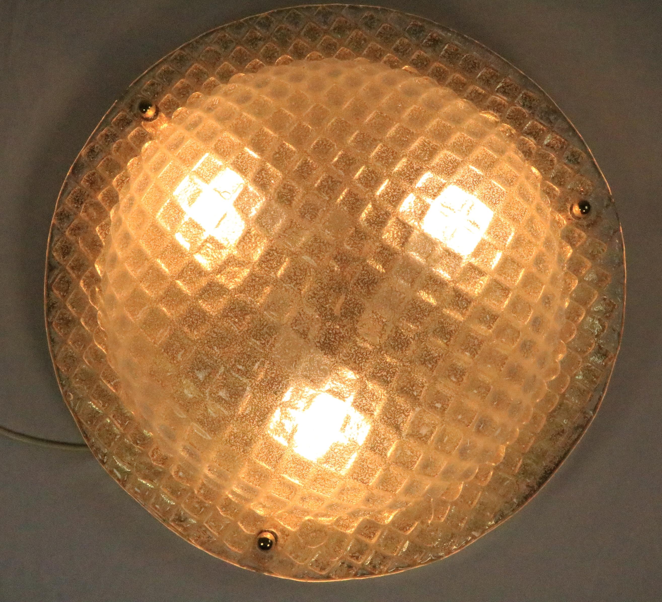 Gran aplique o lámpara de techo alemana elegante, cristal helado, de Fischer, años 70 en venta 2