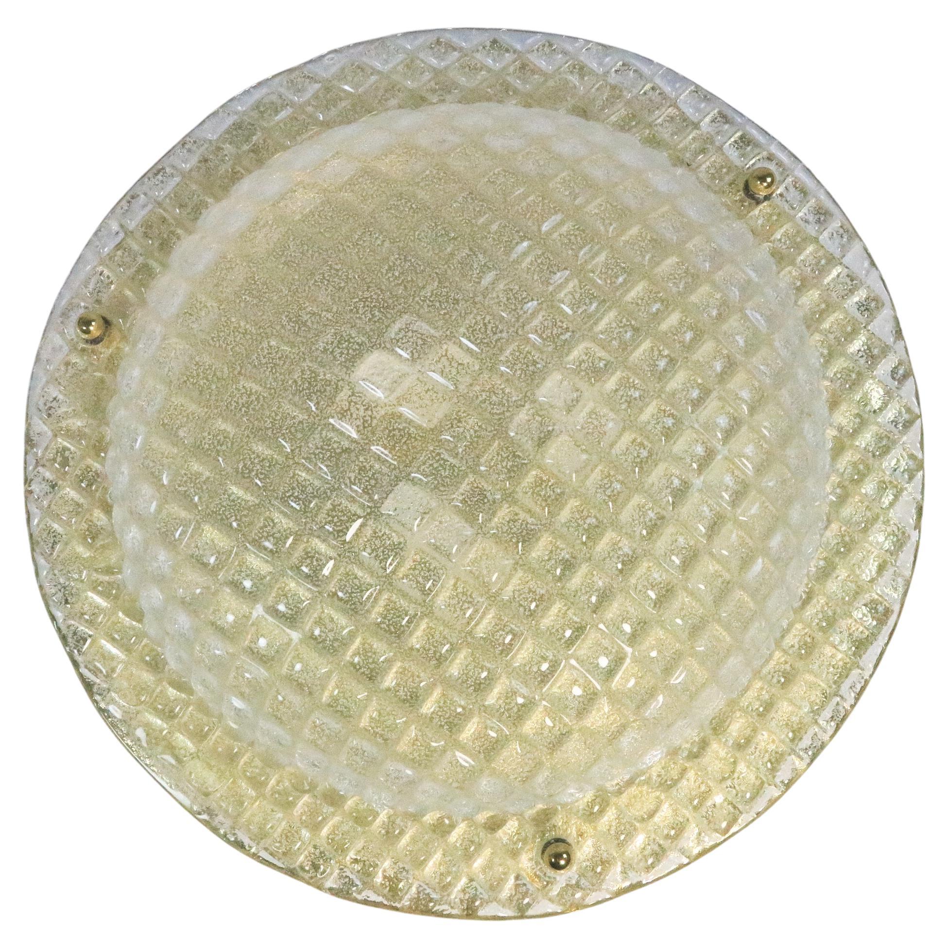 Large Elegant German Wall Sconce or Ceiling Lamp, Ice Glass, by Fischer, 1970s