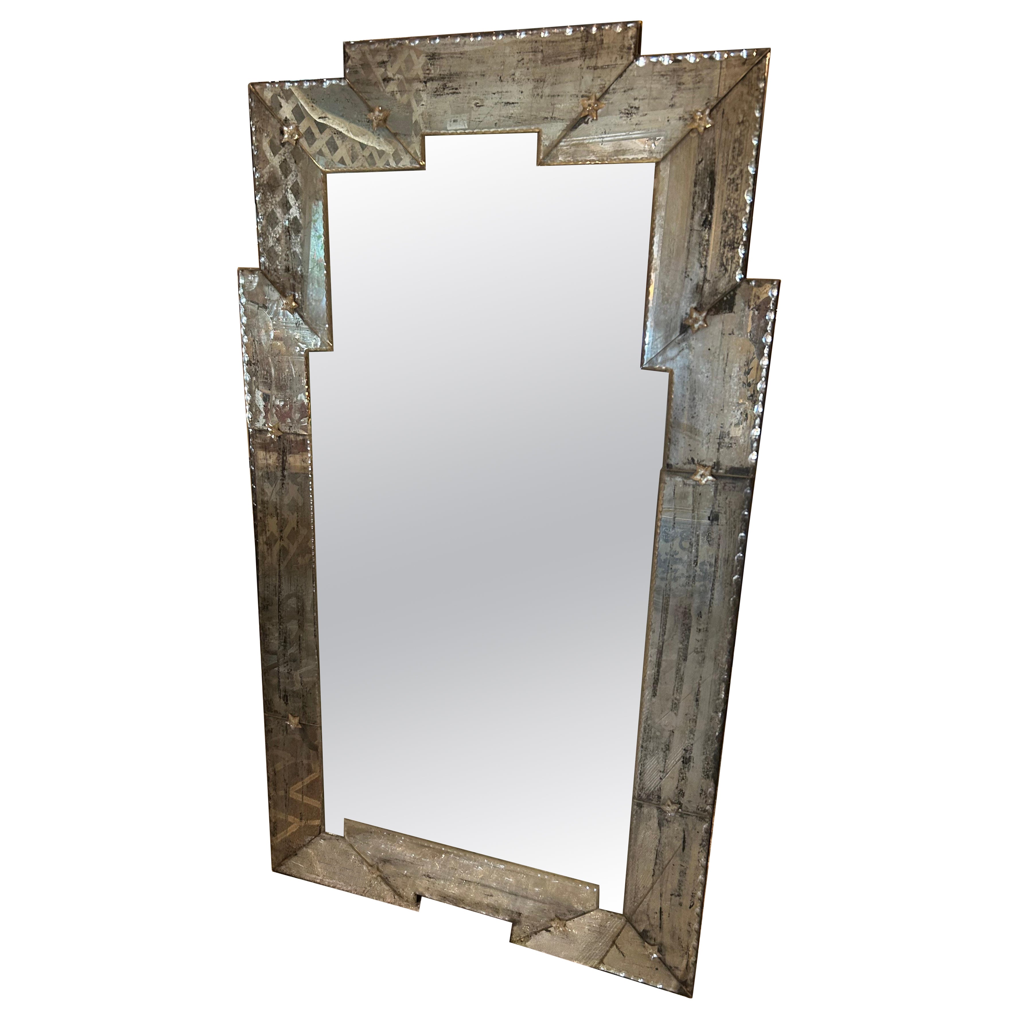 Large & Elegant Ghosted Mirror Skyscraper Mirror For Sale