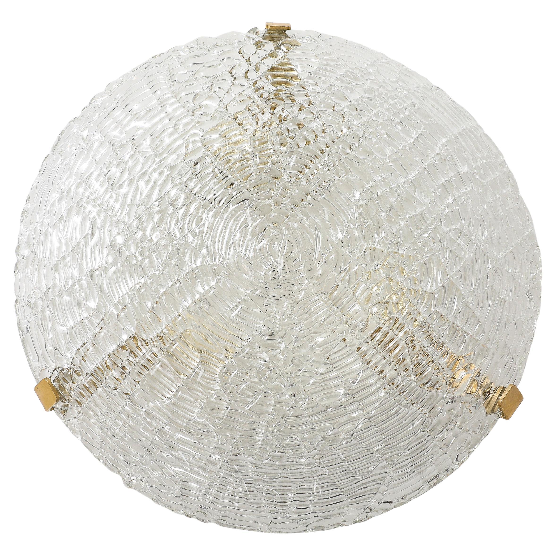 Large Elegant Glass and Brass Flush Mount Fixture / Sconce by Kalmar