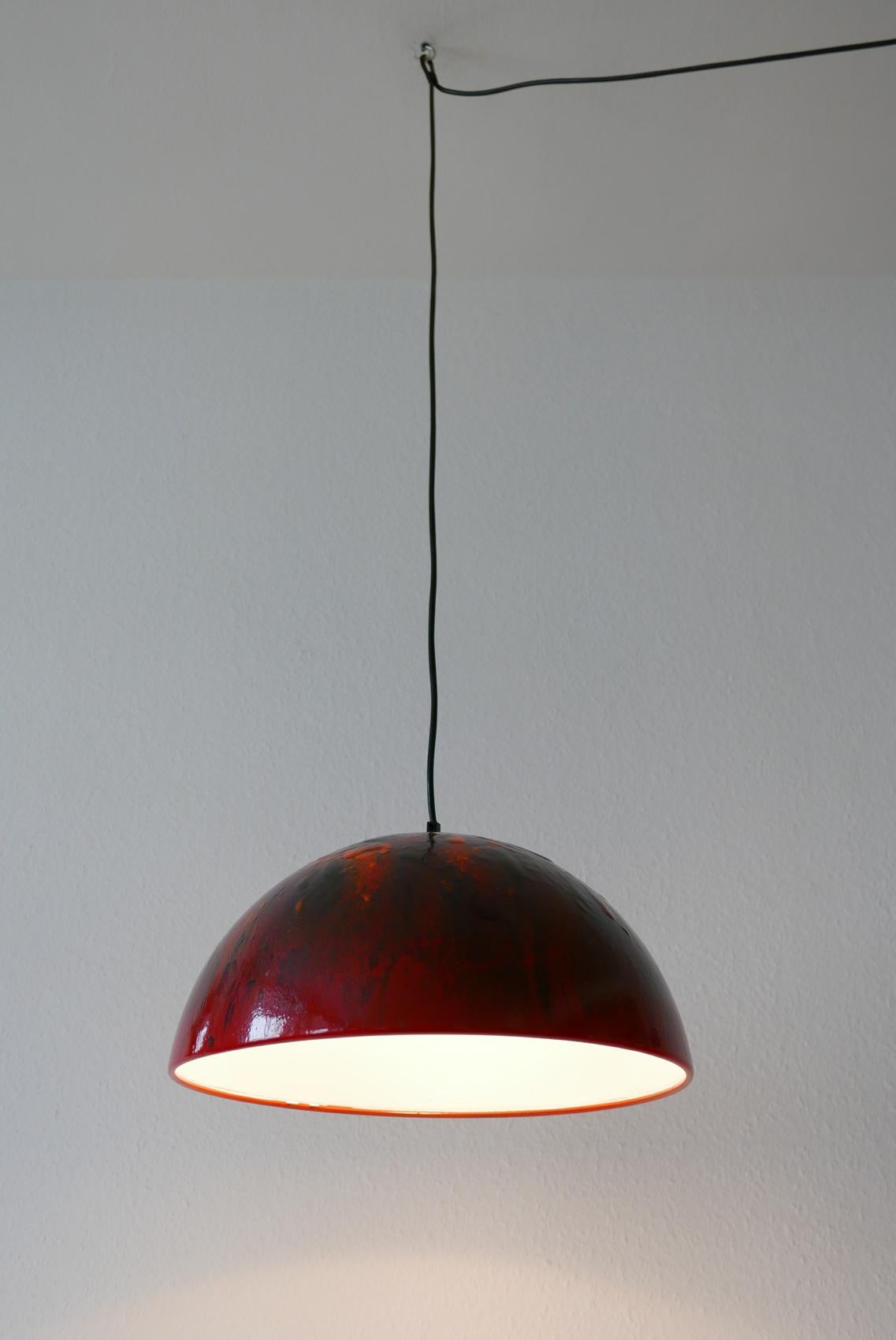 Large and Elegant Mid-Century Modern Enameled Pendant Lamp Dome, 1960s, Denmark For Sale 7
