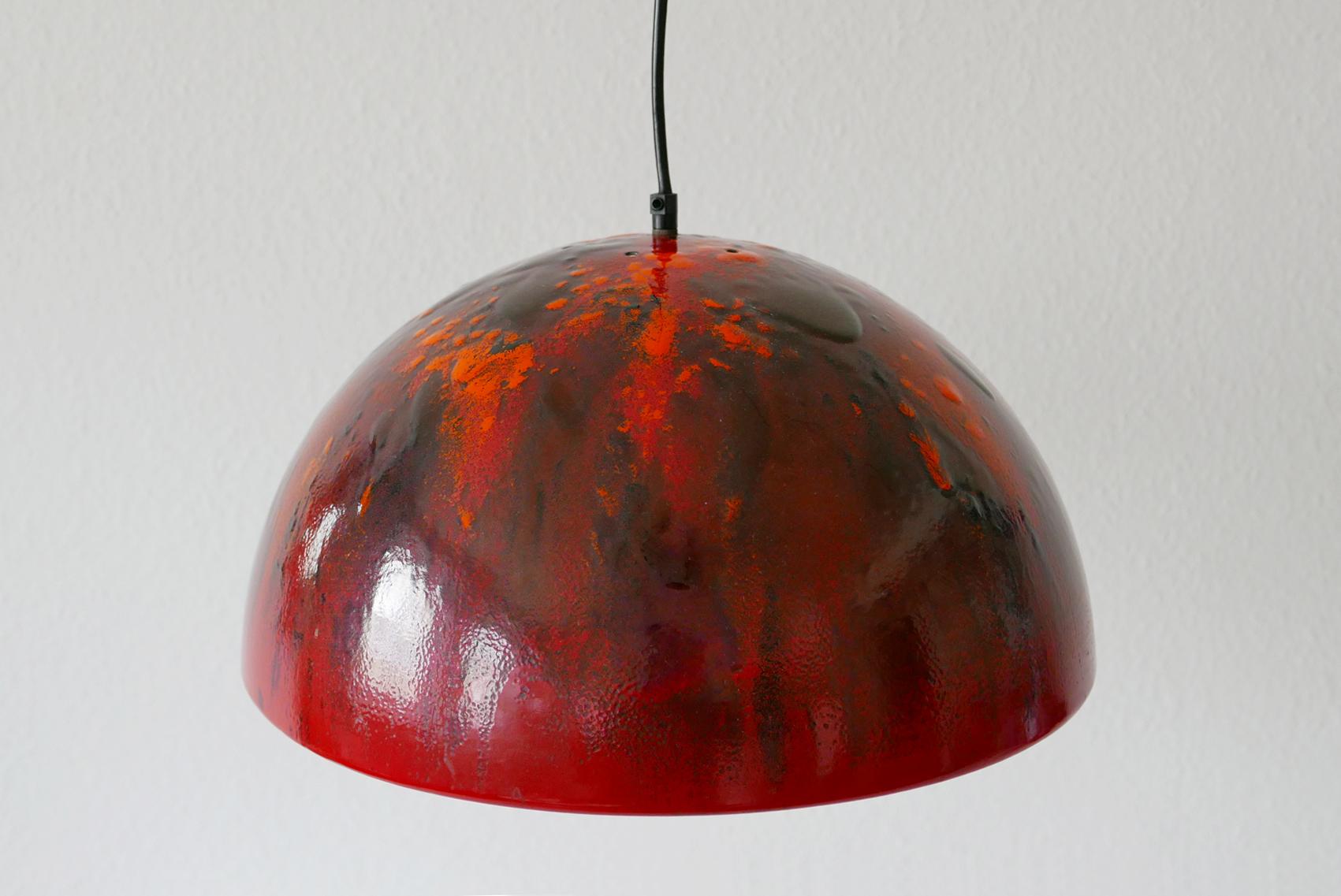 Large and Elegant Mid-Century Modern Enameled Pendant Lamp Dome, 1960s, Denmark For Sale 1
