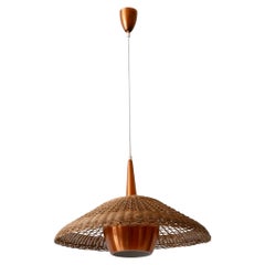 Large & Elegant Mid-Century Modern Rattan & Copper Pendant Lamp Denmark 1970s
