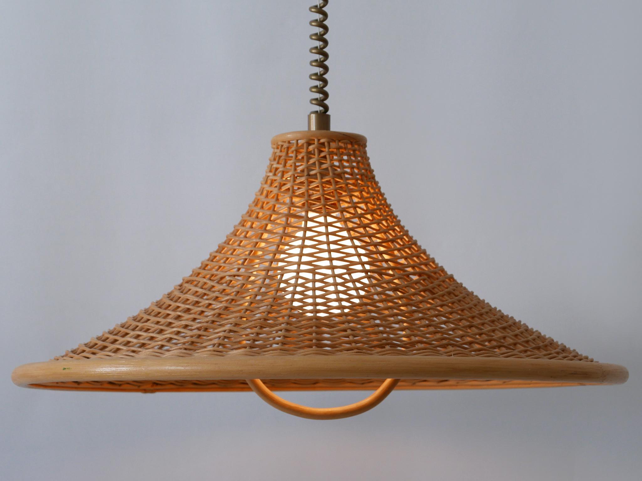 Large & Elegant Mid-Century Modern Wicker Pendant Lamp or Hanging Light Germany 6