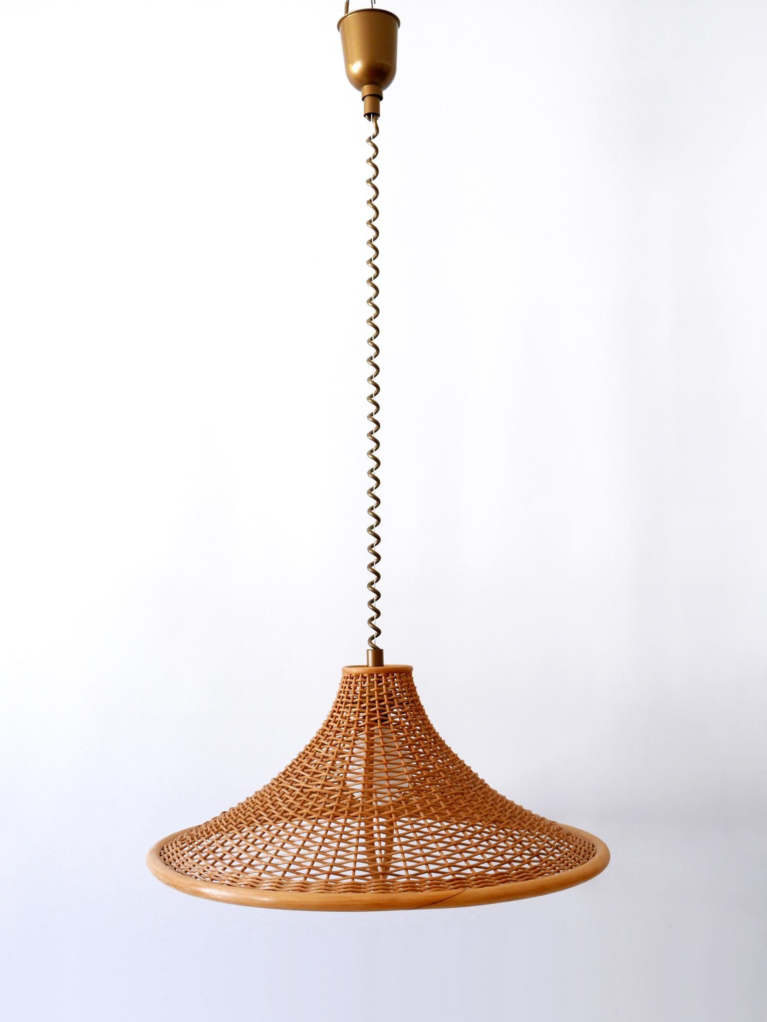 Large & Elegant Mid-Century Modern Wicker Pendant Lamp or Hanging Light Germany 7