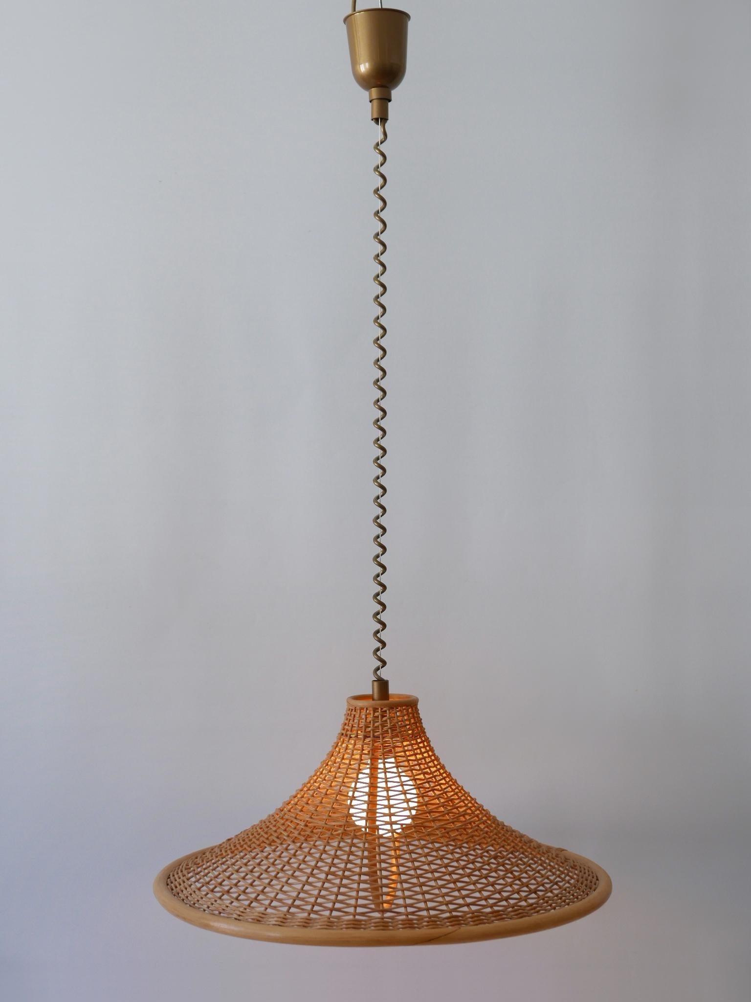Large & Elegant Mid-Century Modern Wicker Pendant Lamp or Hanging Light Germany 8