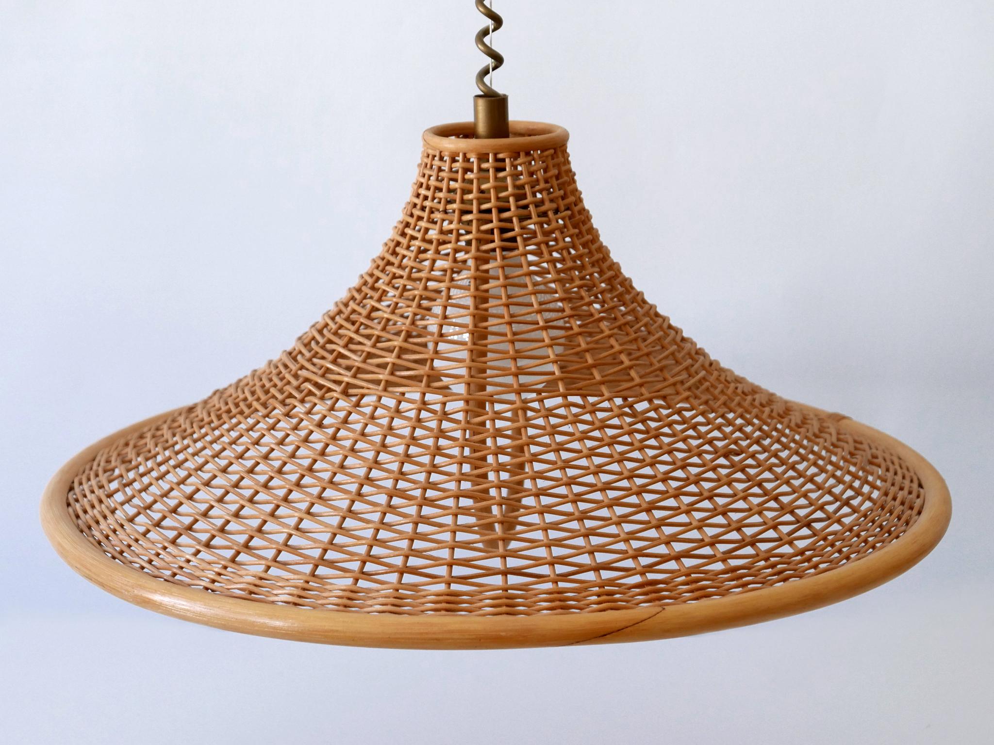 Large & Elegant Mid-Century Modern Wicker Pendant Lamp or Hanging Light Germany 9