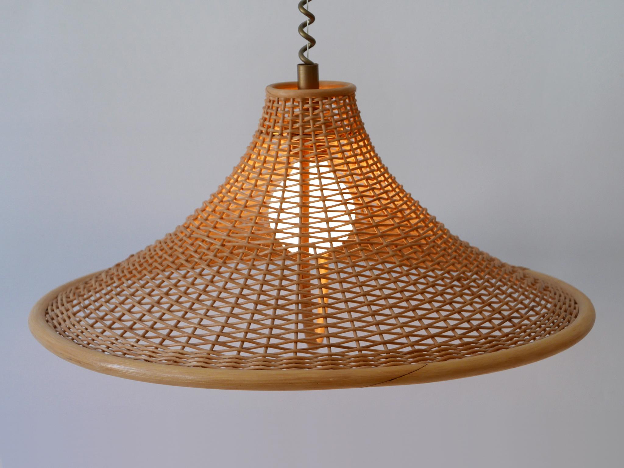 Large & Elegant Mid-Century Modern Wicker Pendant Lamp or Hanging Light Germany 10