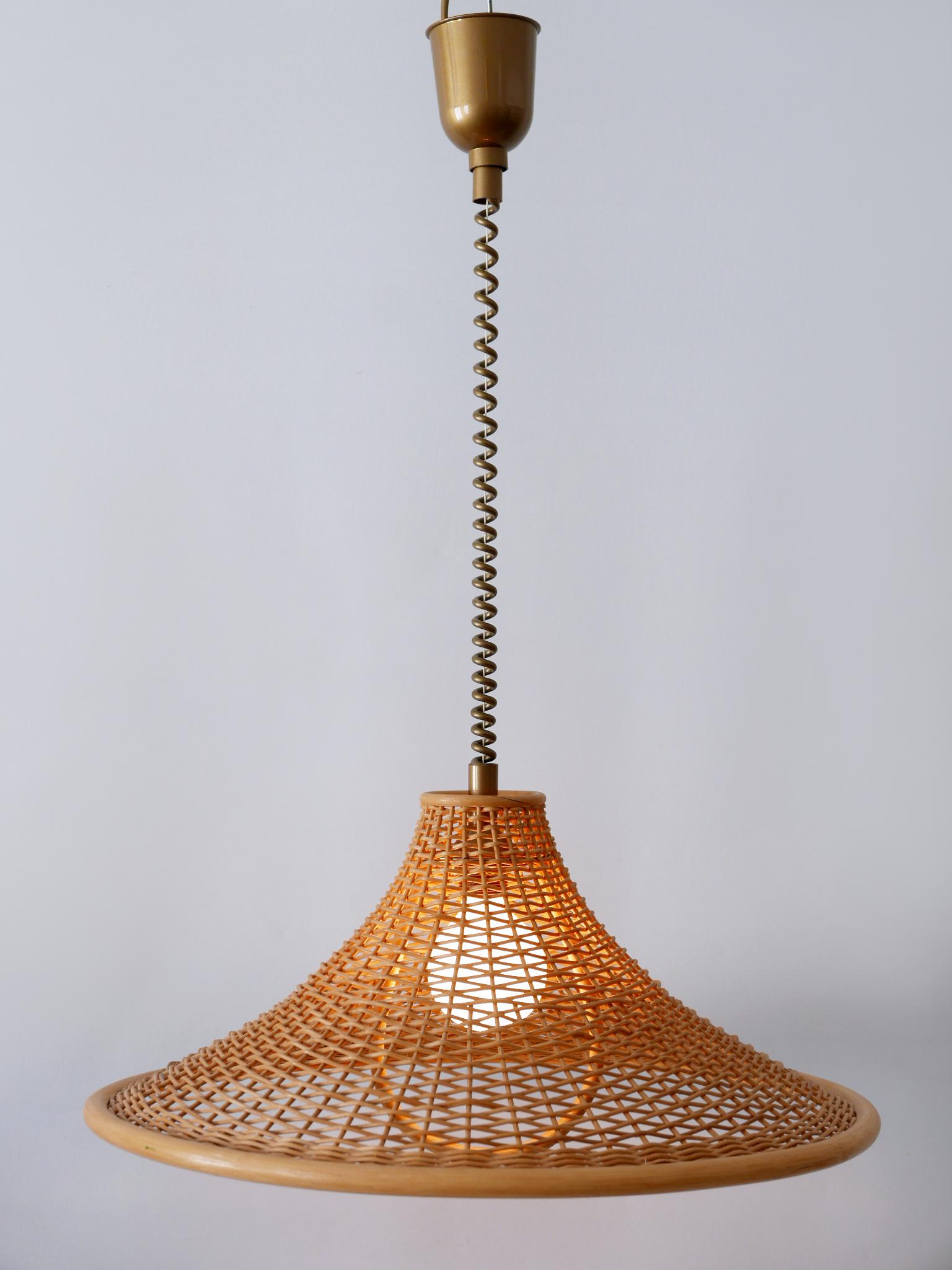 Large & Elegant Mid-Century Modern Wicker Pendant Lamp or Hanging Light Germany 14