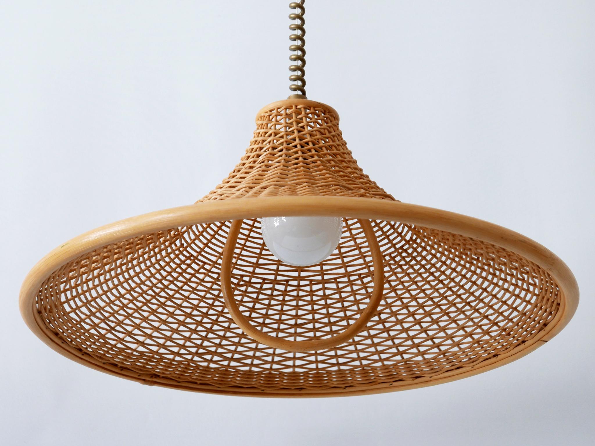Large & Elegant Mid-Century Modern Wicker Pendant Lamp or Hanging Light Germany 1