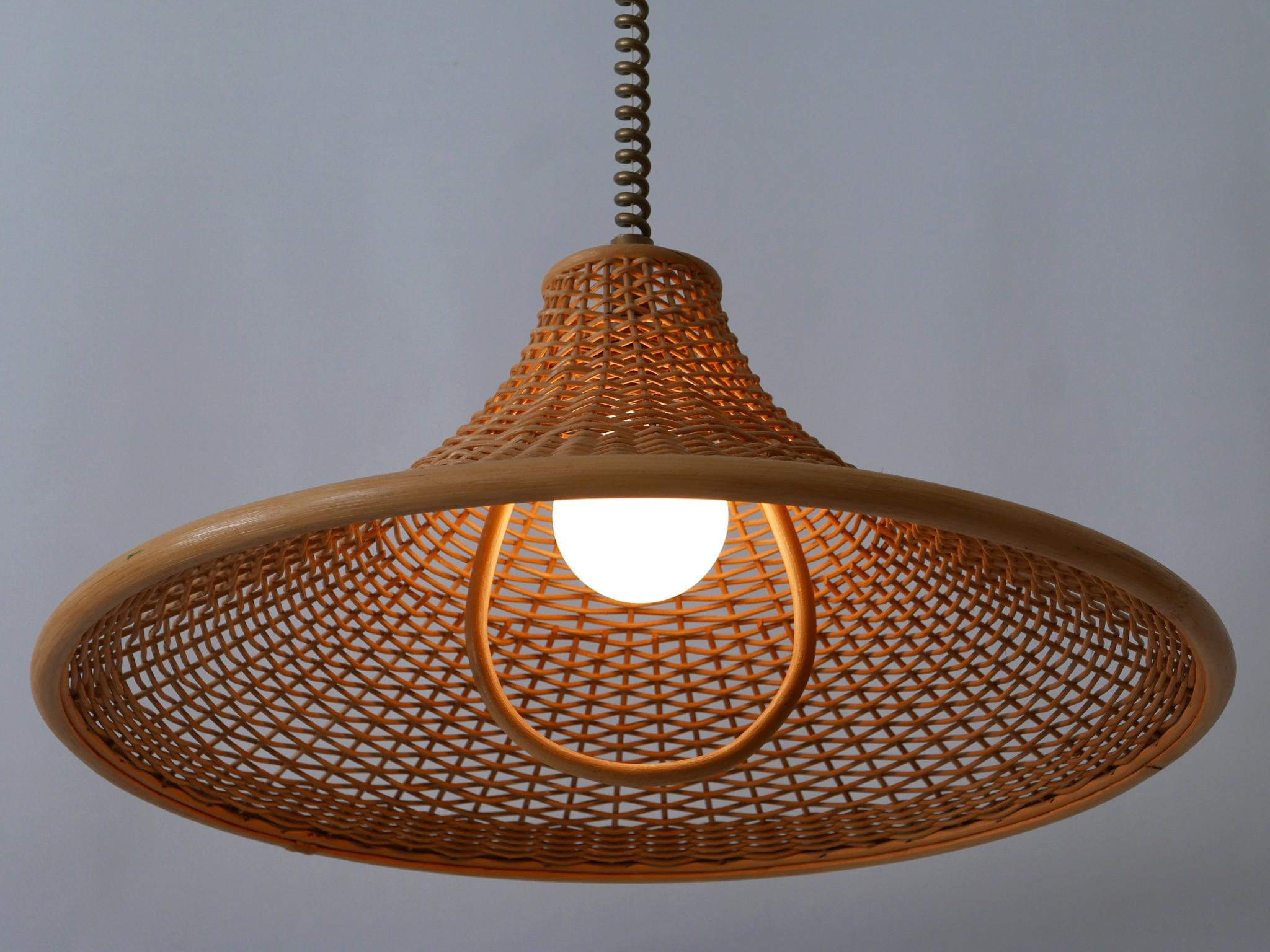 Large & Elegant Mid-Century Modern Wicker Pendant Lamp or Hanging Light Germany 2