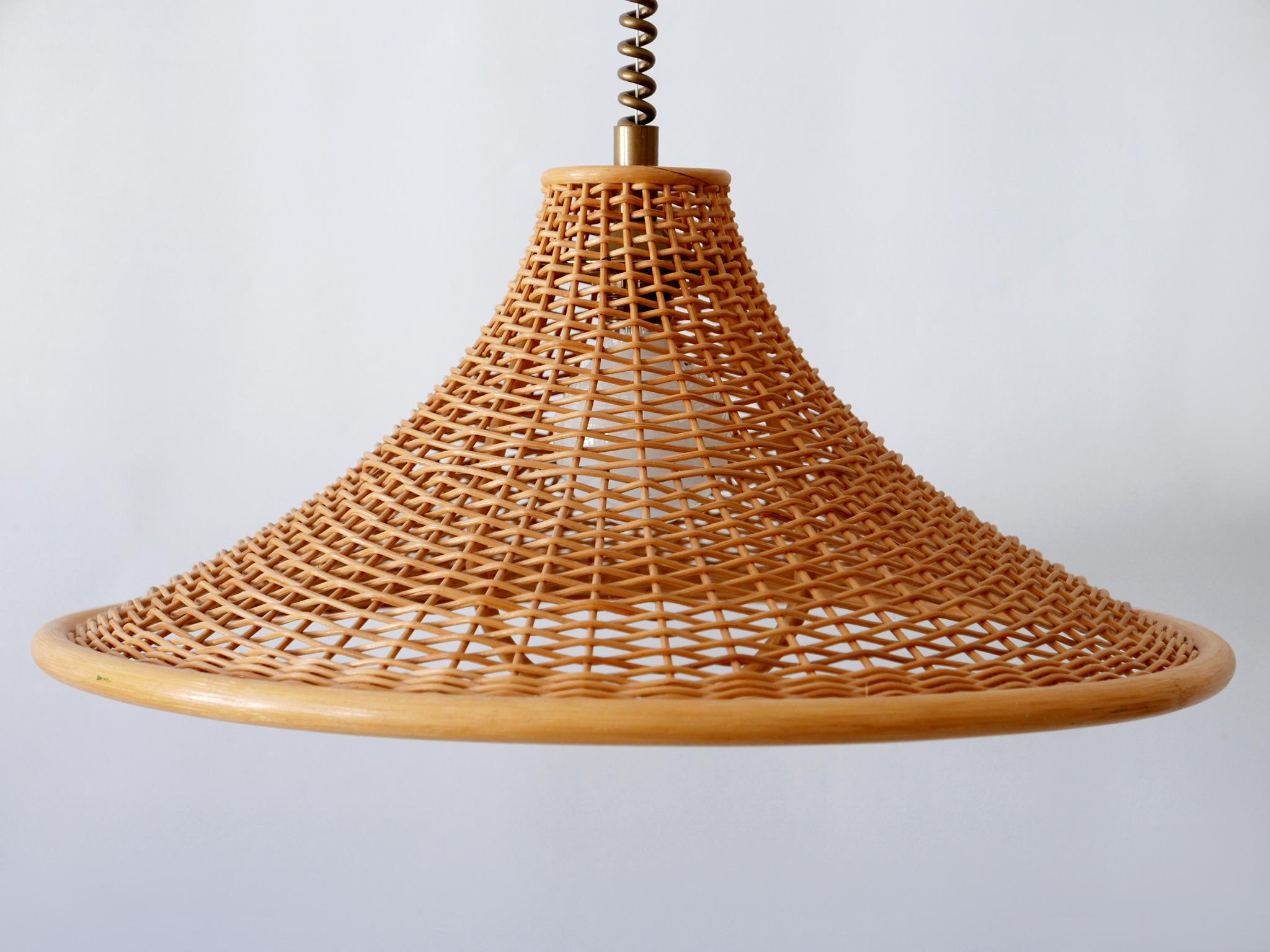 Large & Elegant Mid-Century Modern Wicker Pendant Lamp or Hanging Light Germany 3